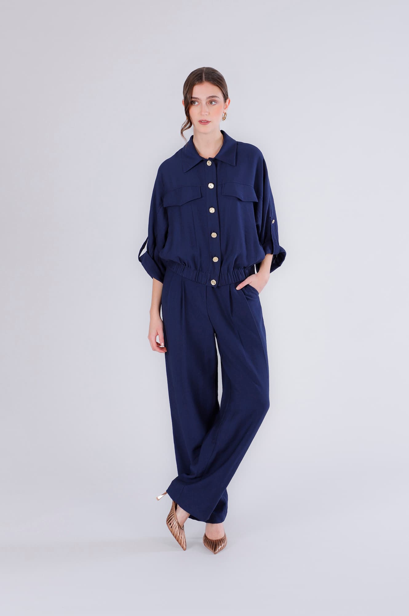 CafèNoir — Blusa con elastico al fondo navy