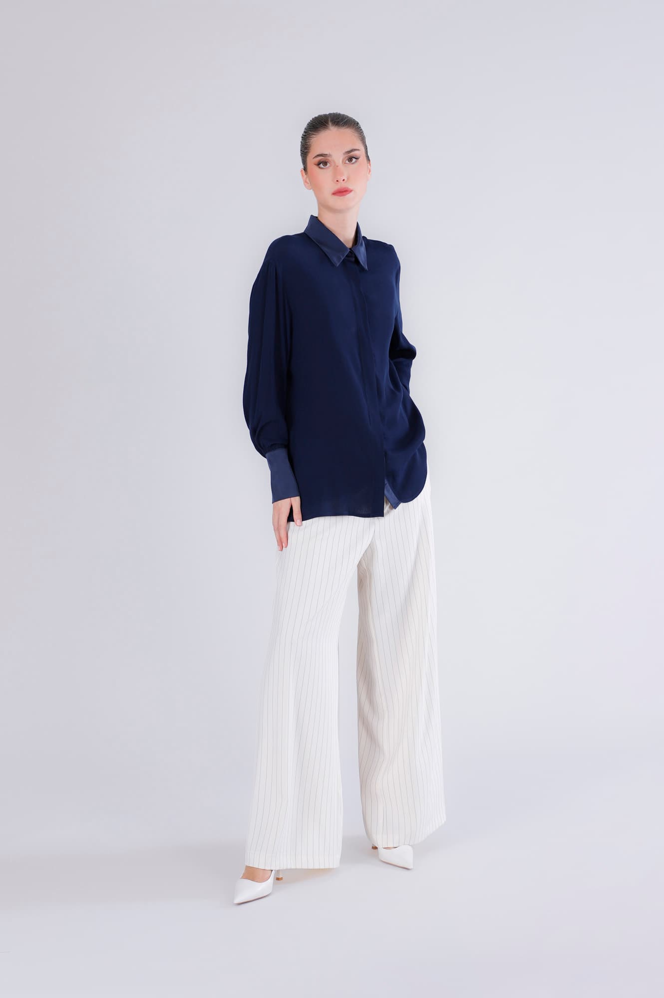 CafèNoir — Camicia con rifiniture in raso navy