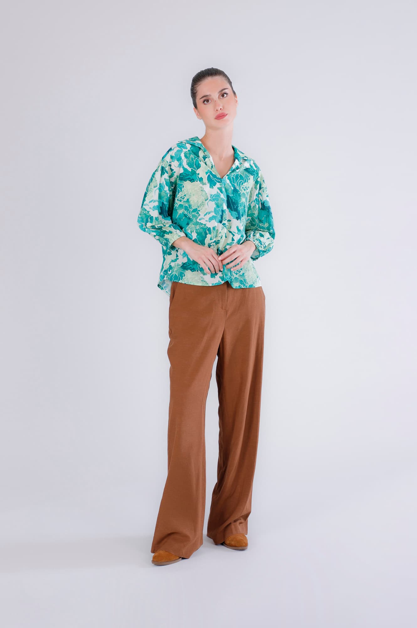 CafèNoir — Blusa in mussola stampata fiore verde