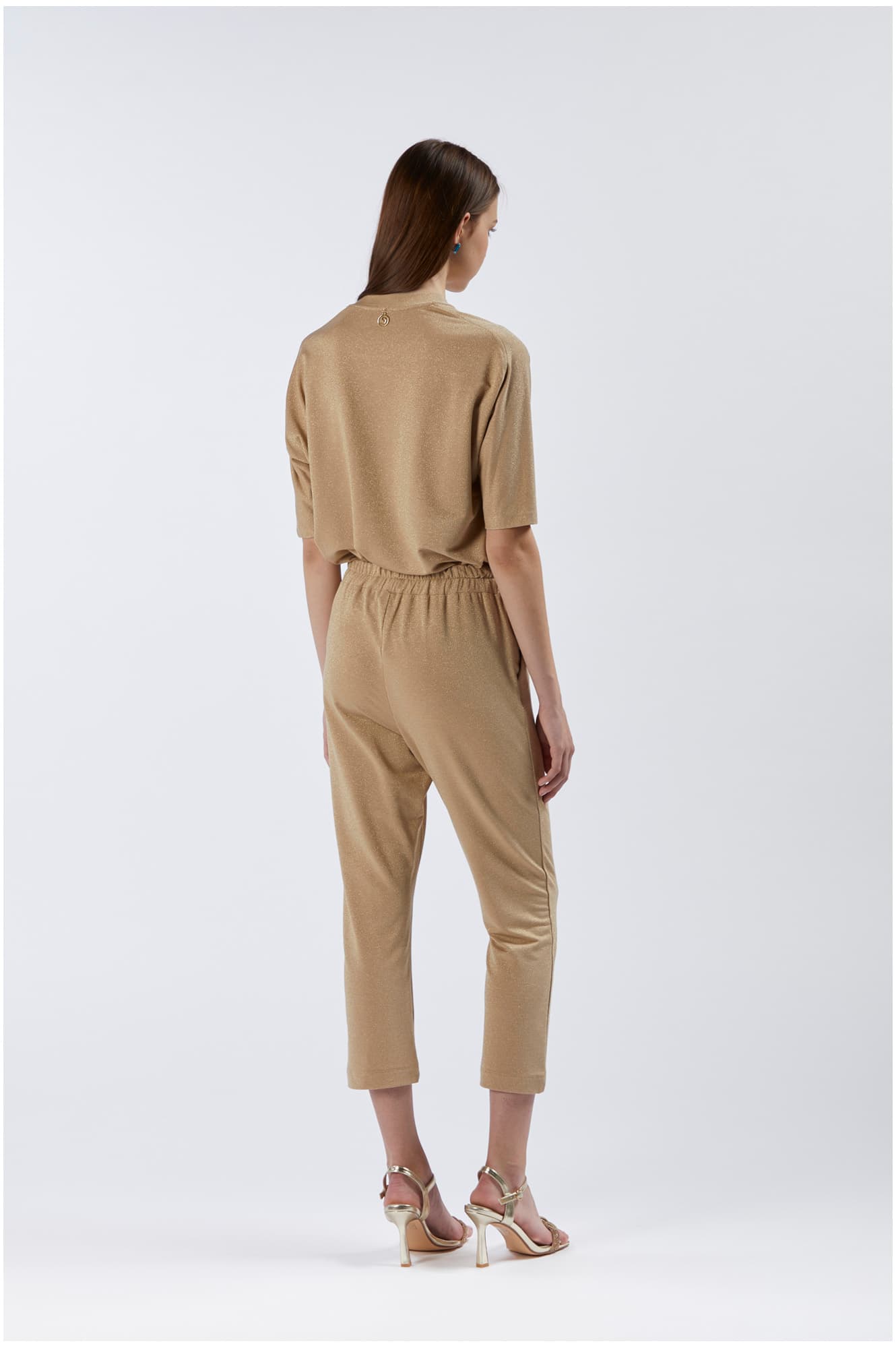 Pantalone jogger in tessuto lurex light gold — vista 2
