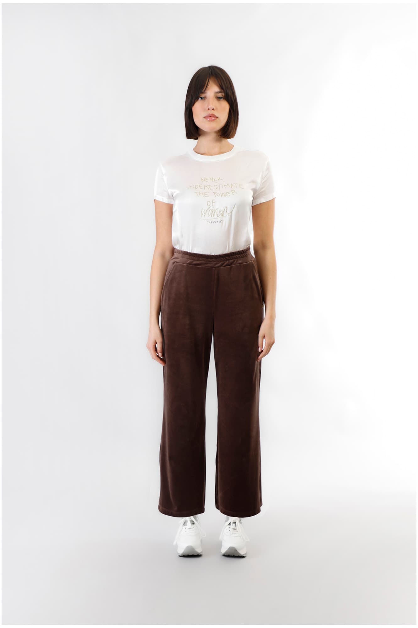 CafèNoir — Pantaloni modello palazzo in ciniglia fondente