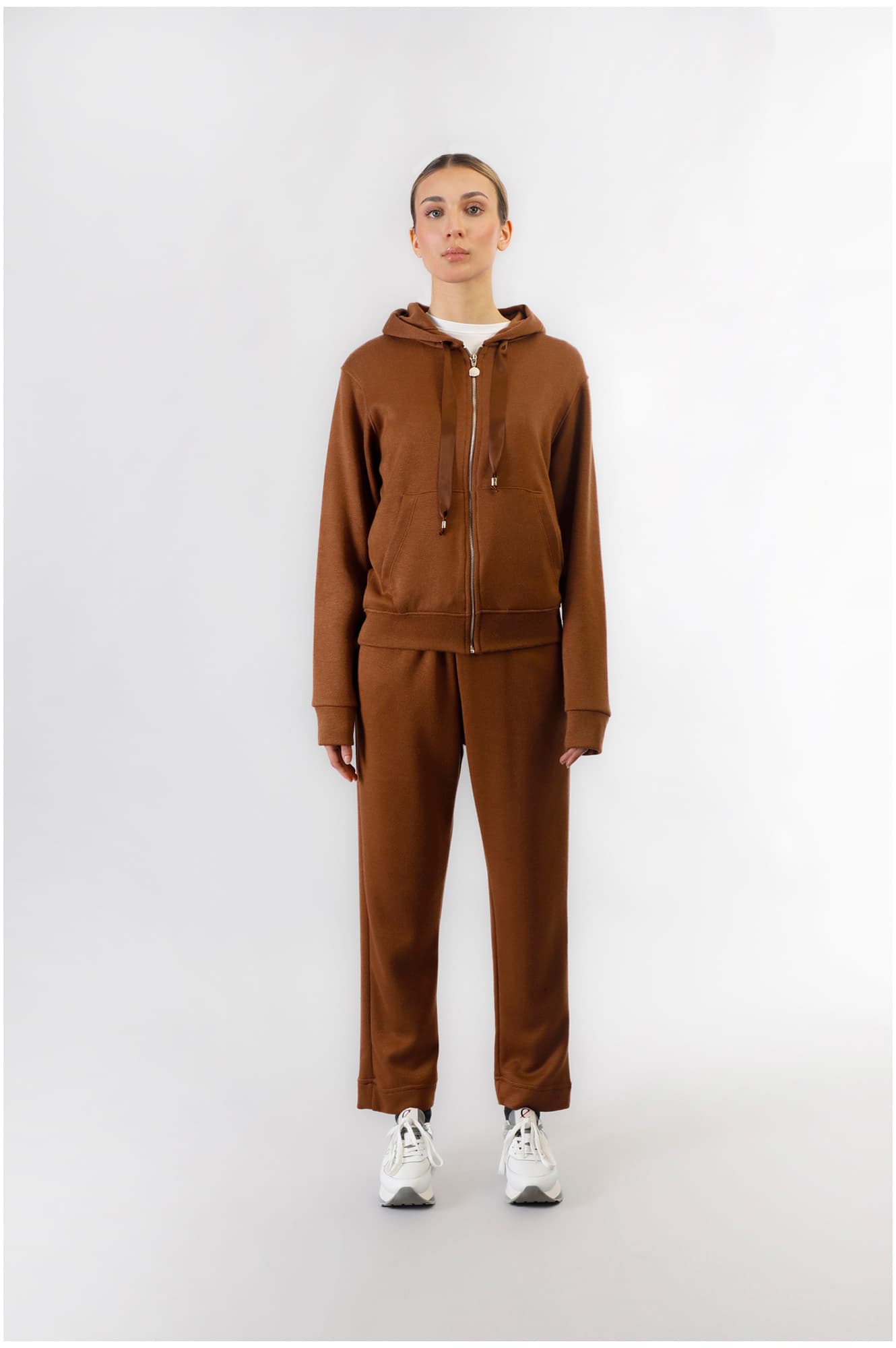 CafèNoir — Felpa full zip in felpa mano calda caramello