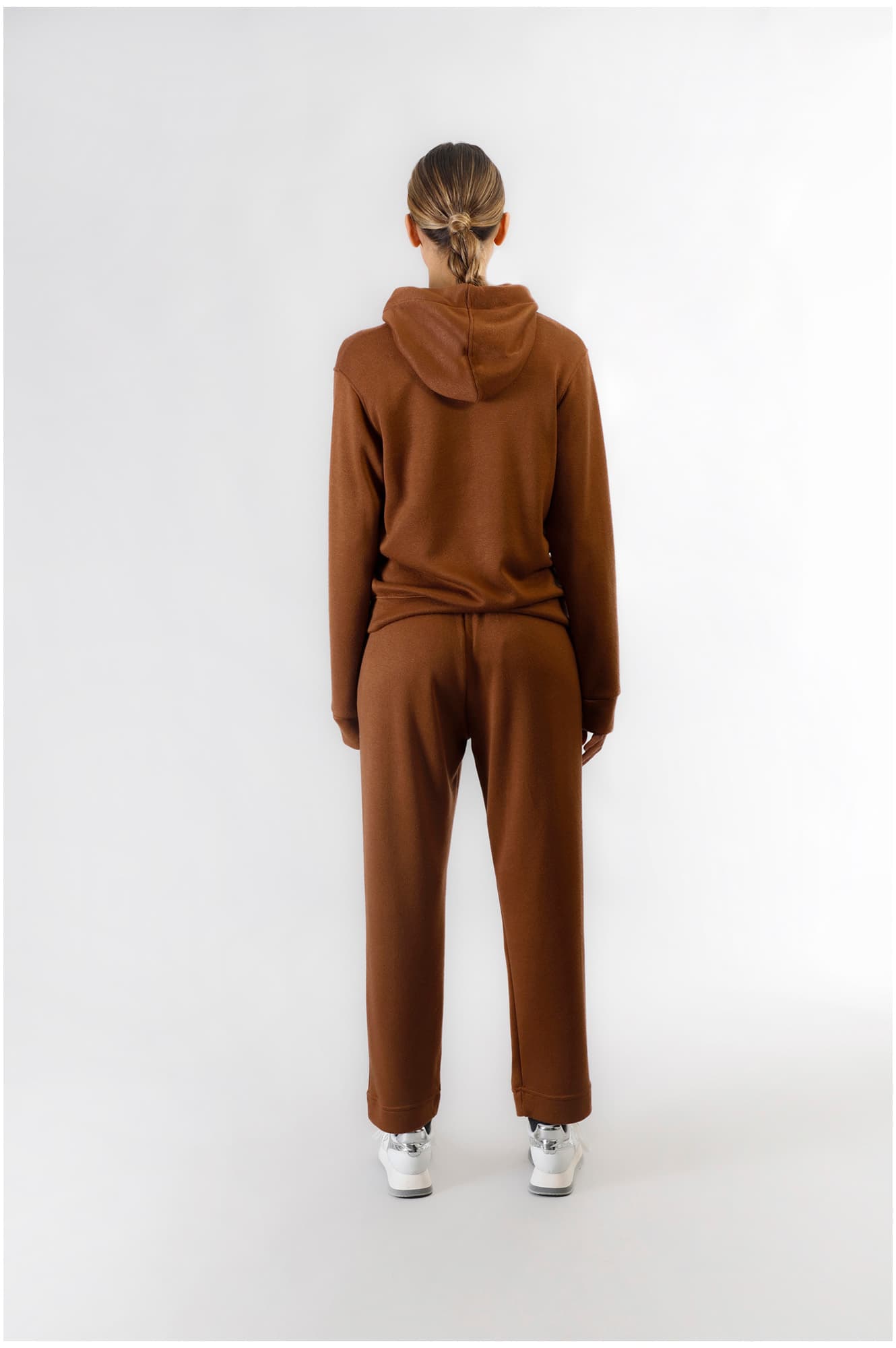 Felpa full zip in felpa mano calda caramello — vista 2