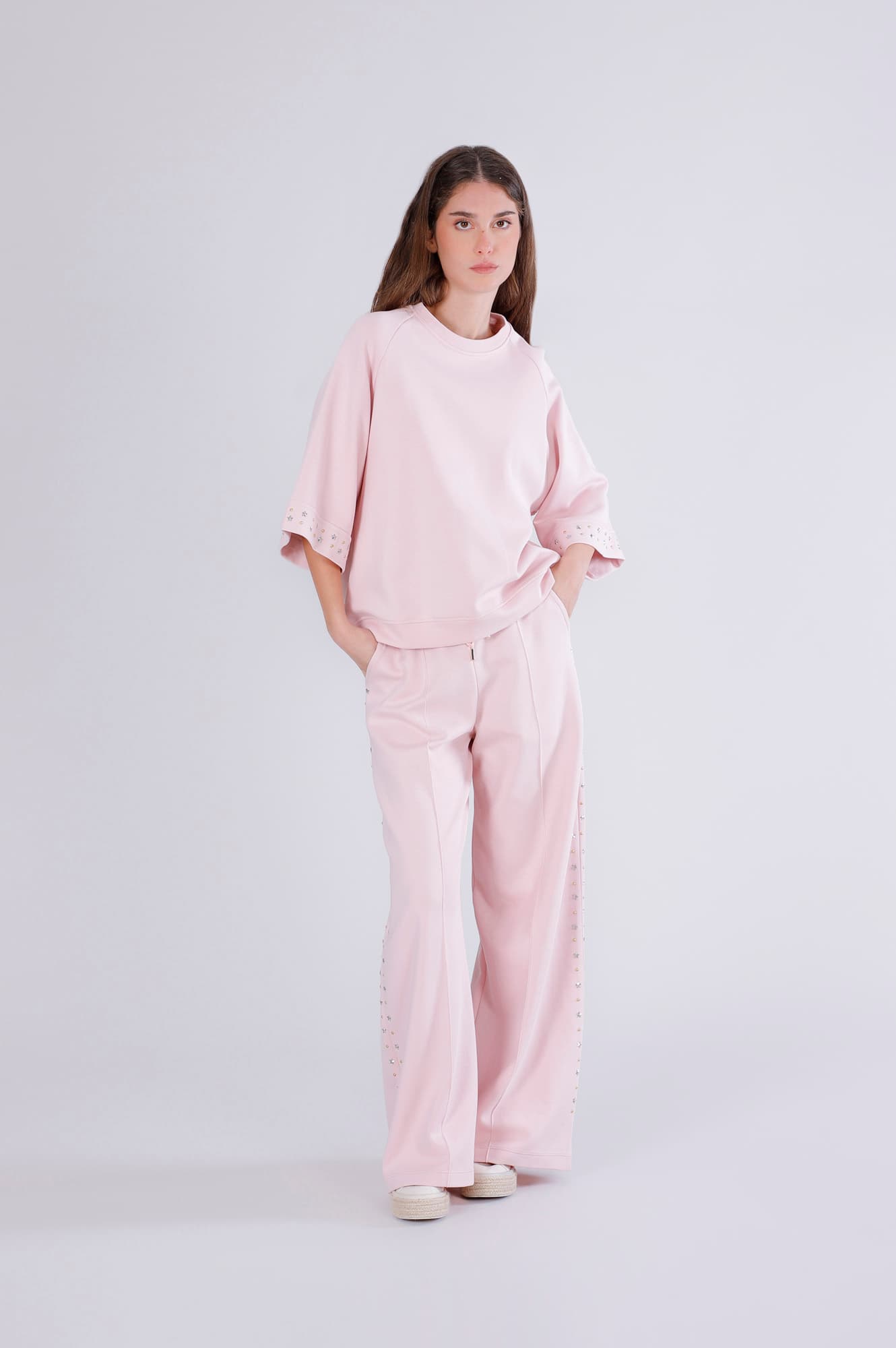CafèNoir — Felpa over maniche corte con applicazioni rosa