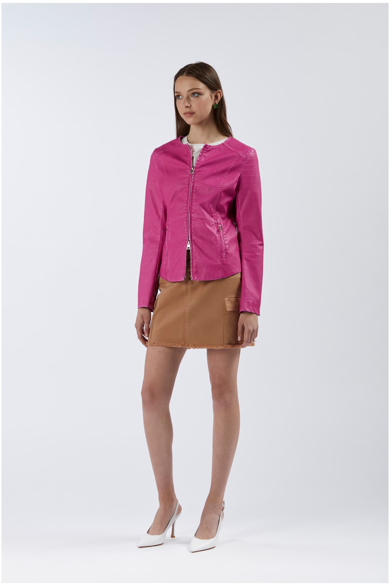 CafèNoir — Giacca girocollo in similpelle fuxia