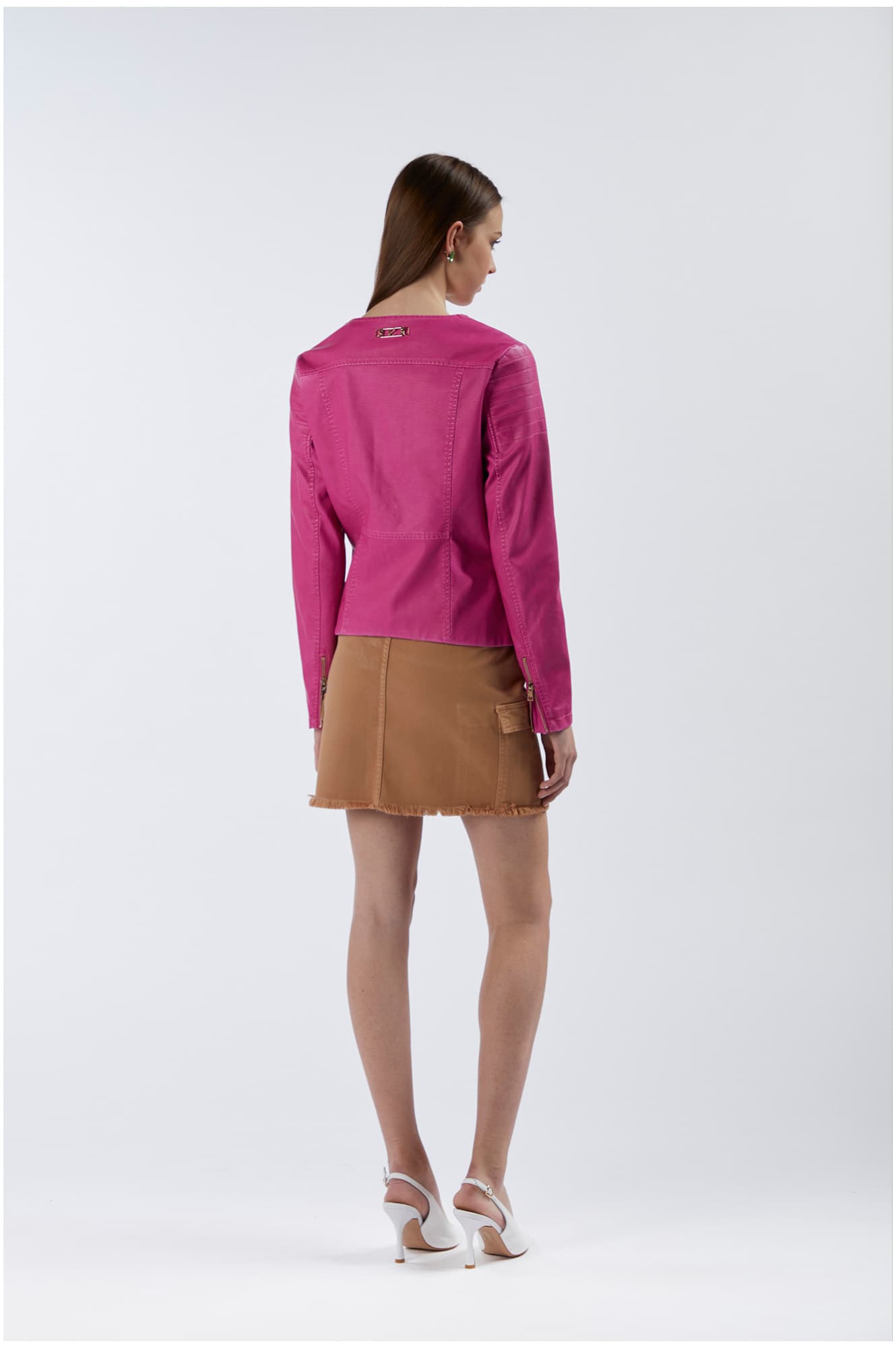 Giacca girocollo in similpelle fuxia — vista 2
