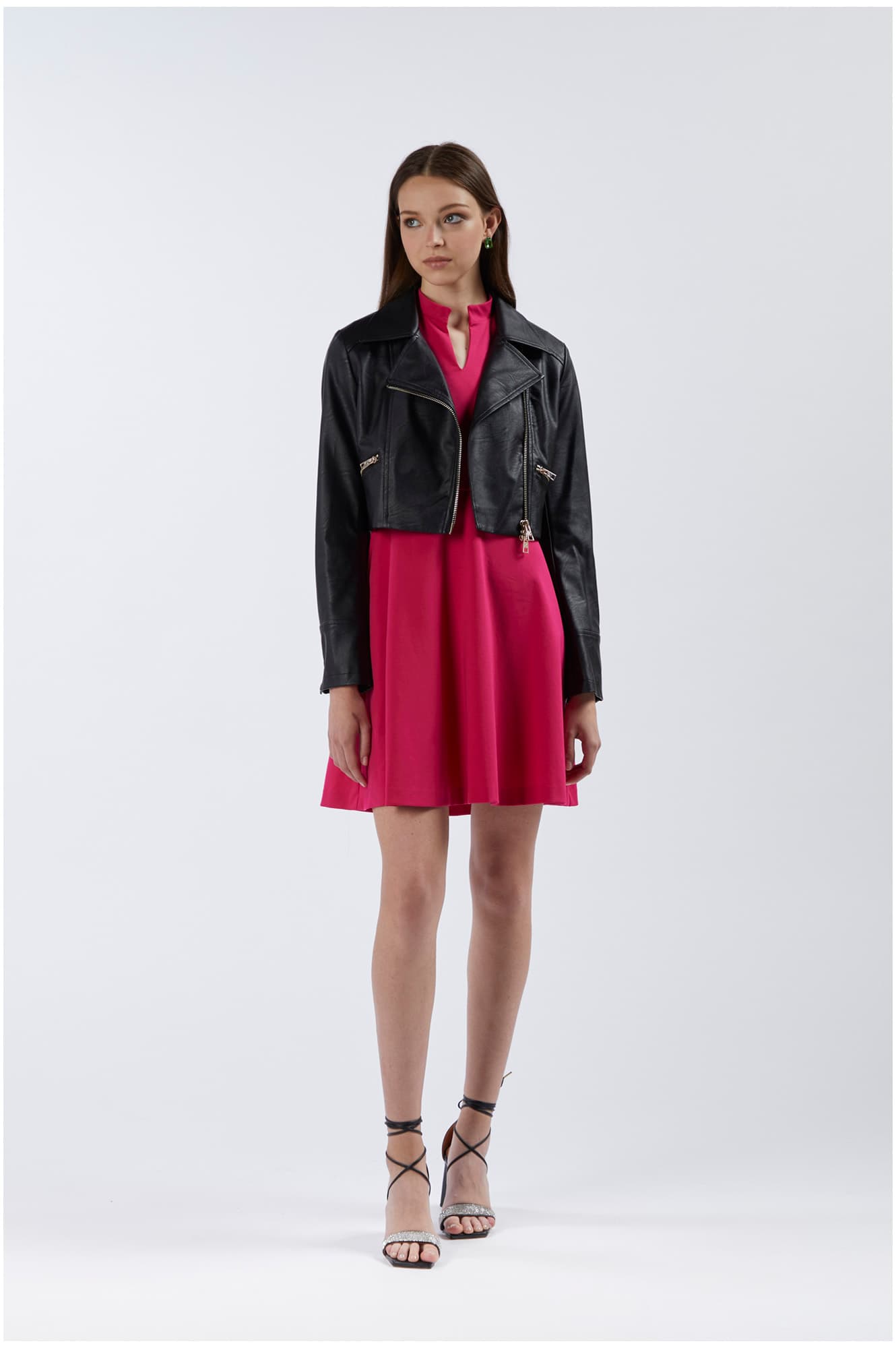 Chiodo corto in similpelle nero — vista 3