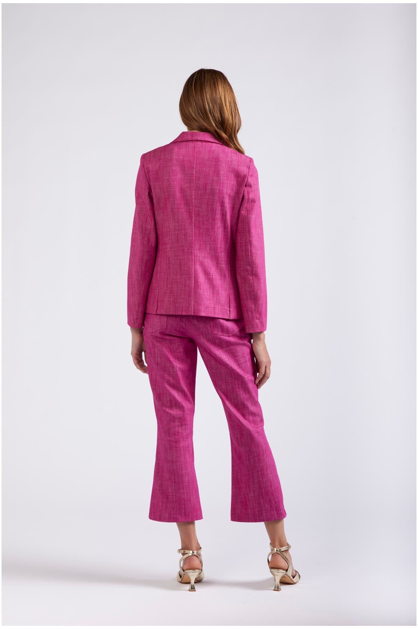 Giacca monopetto in simil denim fuxia — vista 2