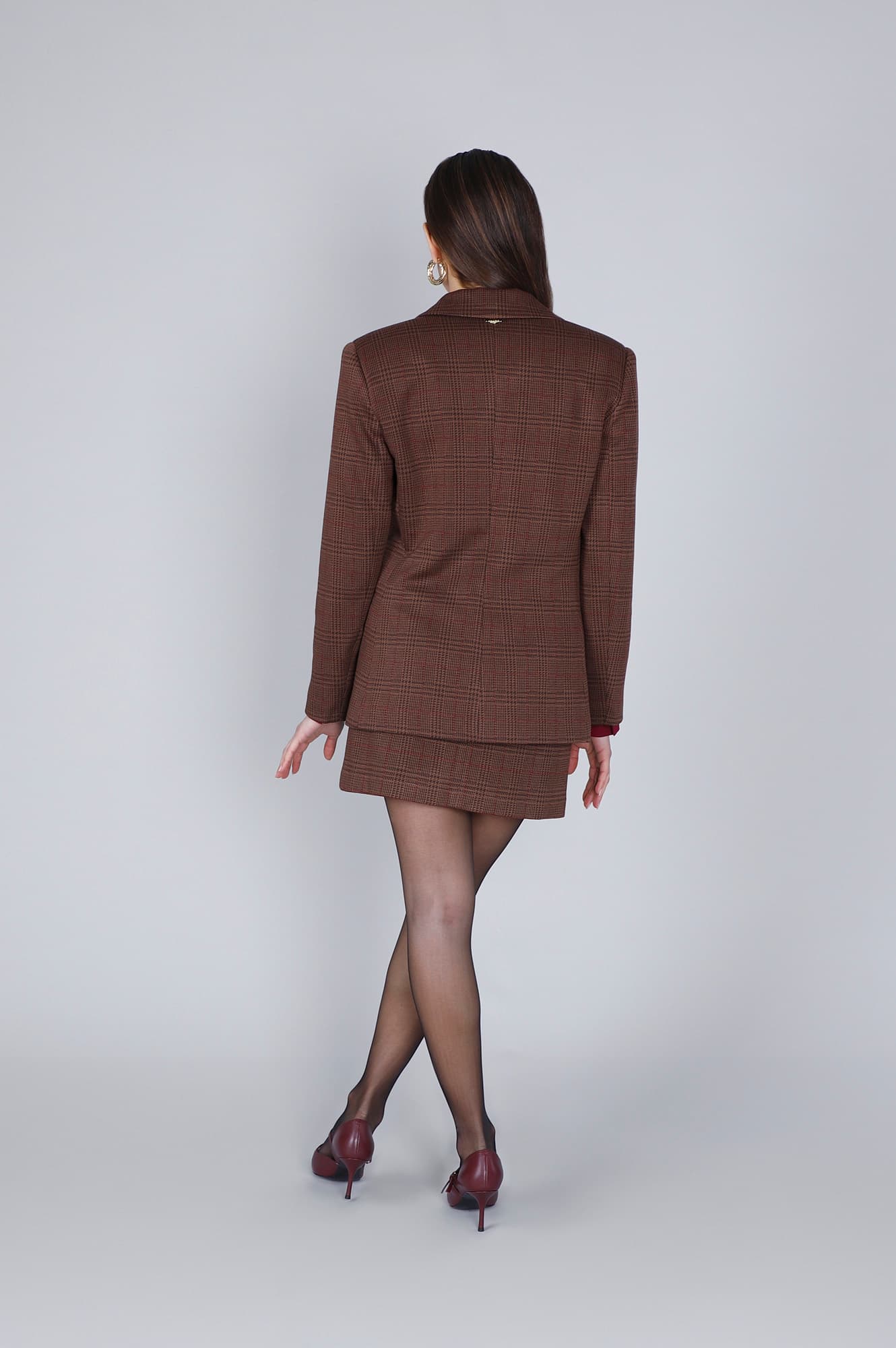 Giacca monopetto in jacquard check cioccolato — vista 4