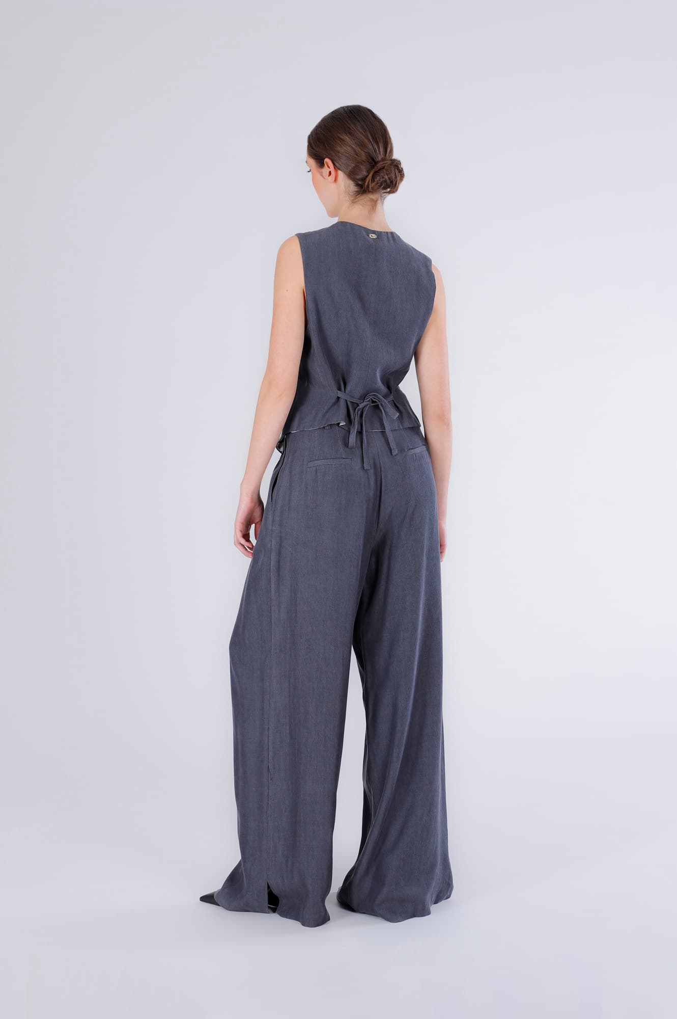 Gilet in tencel denim cn fodera stampata lavagna — vista 2