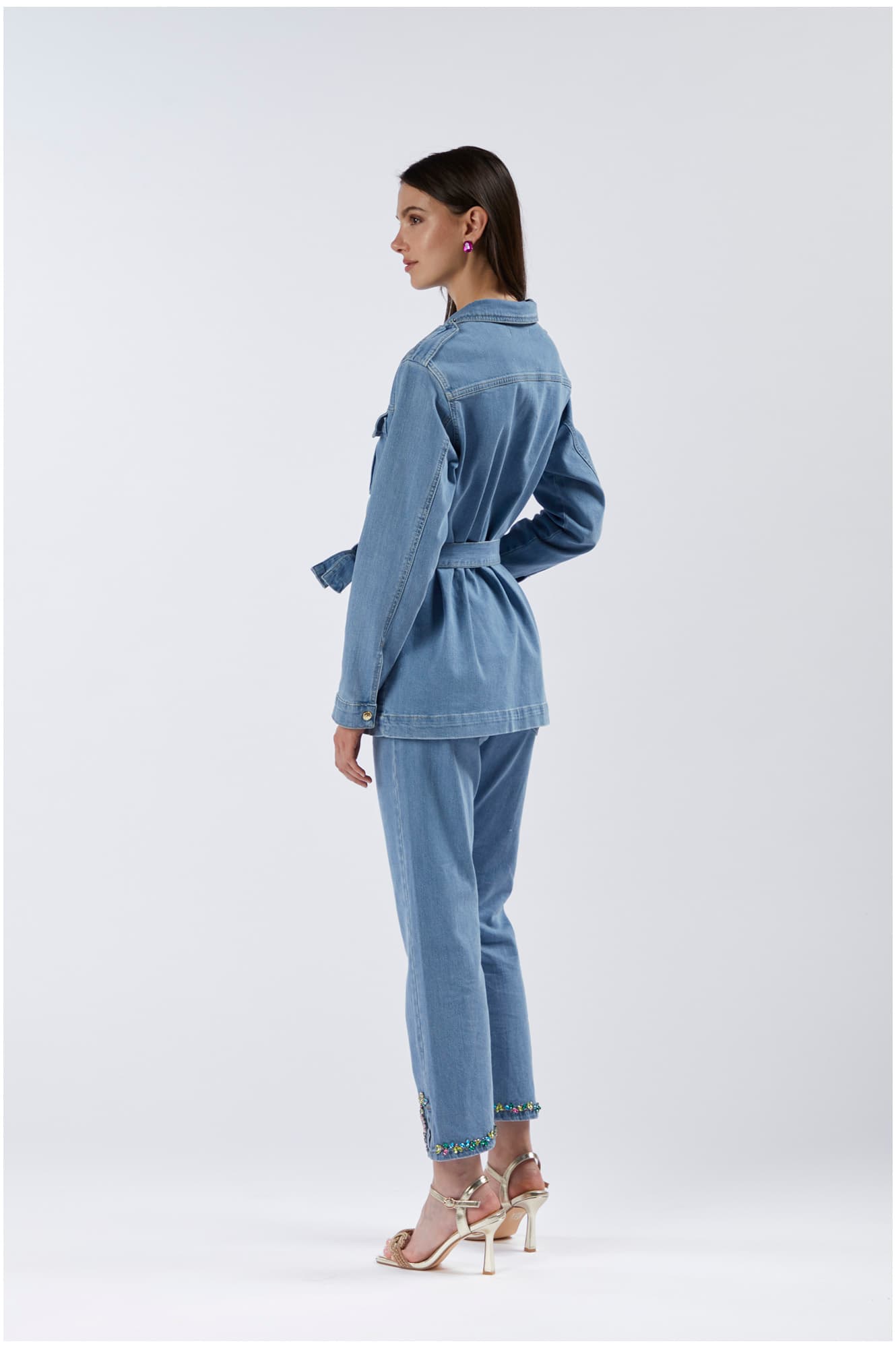 Field jacket in denim con colletto ricamato sky — vista 4