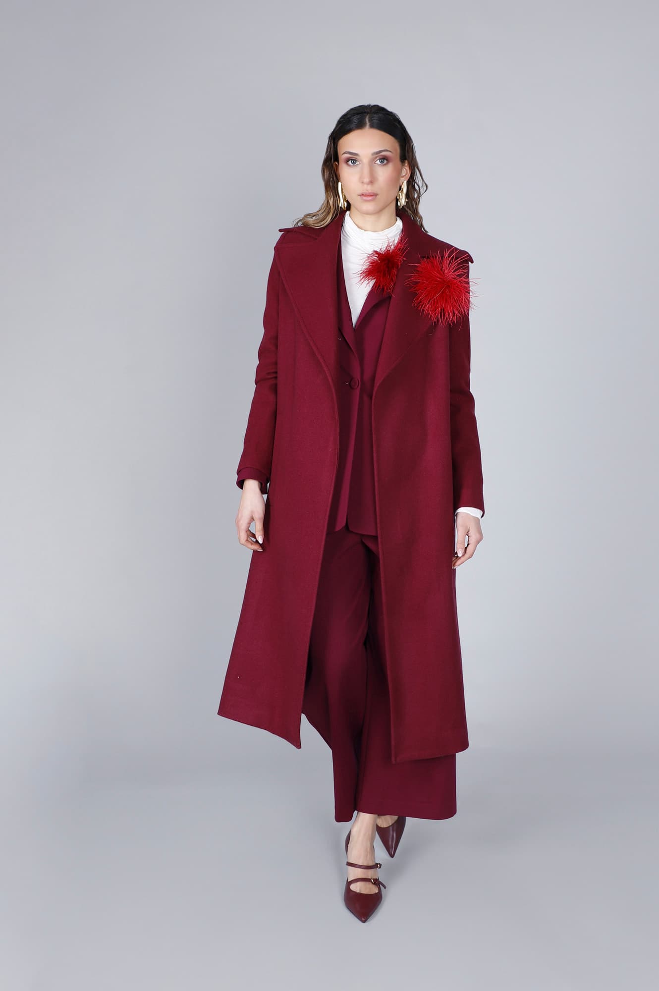 CafèNoir — Cappotto lungo in stile vestaglia burgundy