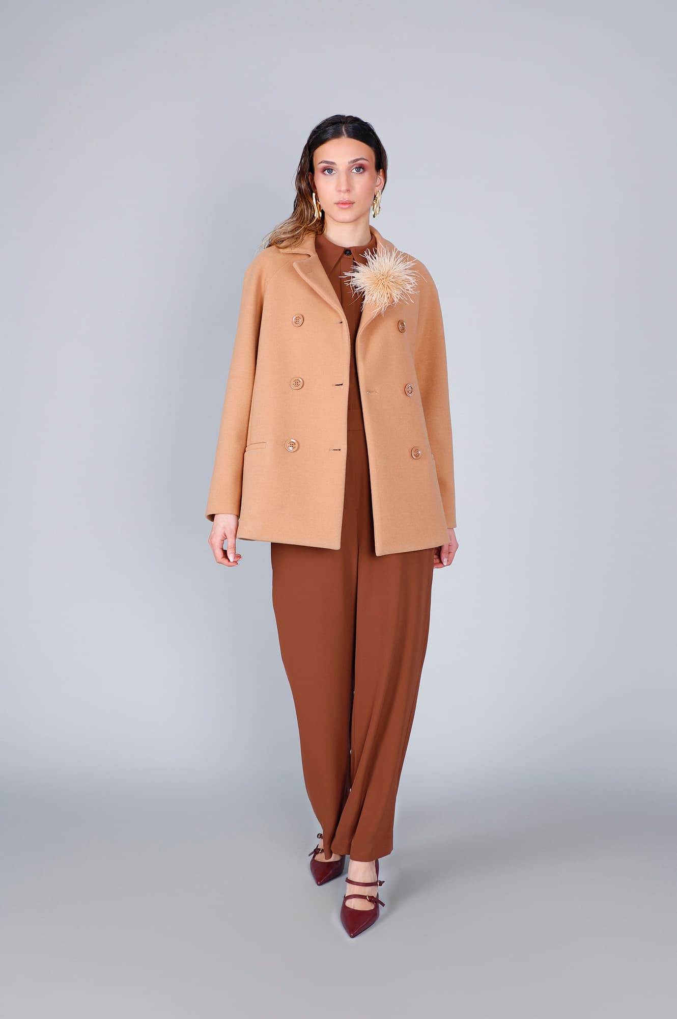 CafèNoir — Cappotto doppiopetto manica raglan cammello