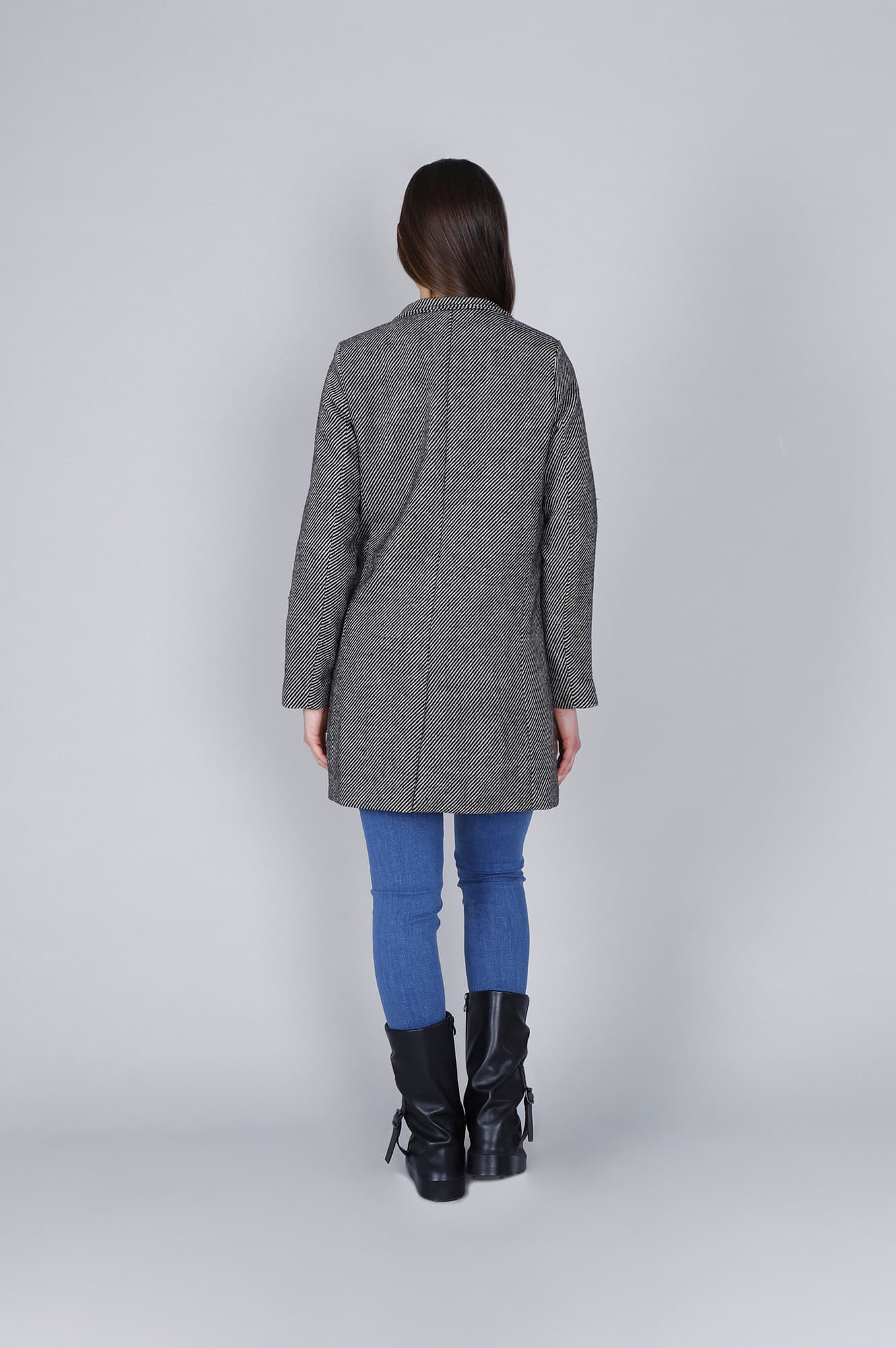 Cappotto dritto monopetto diagonale nero/avena — vista 2