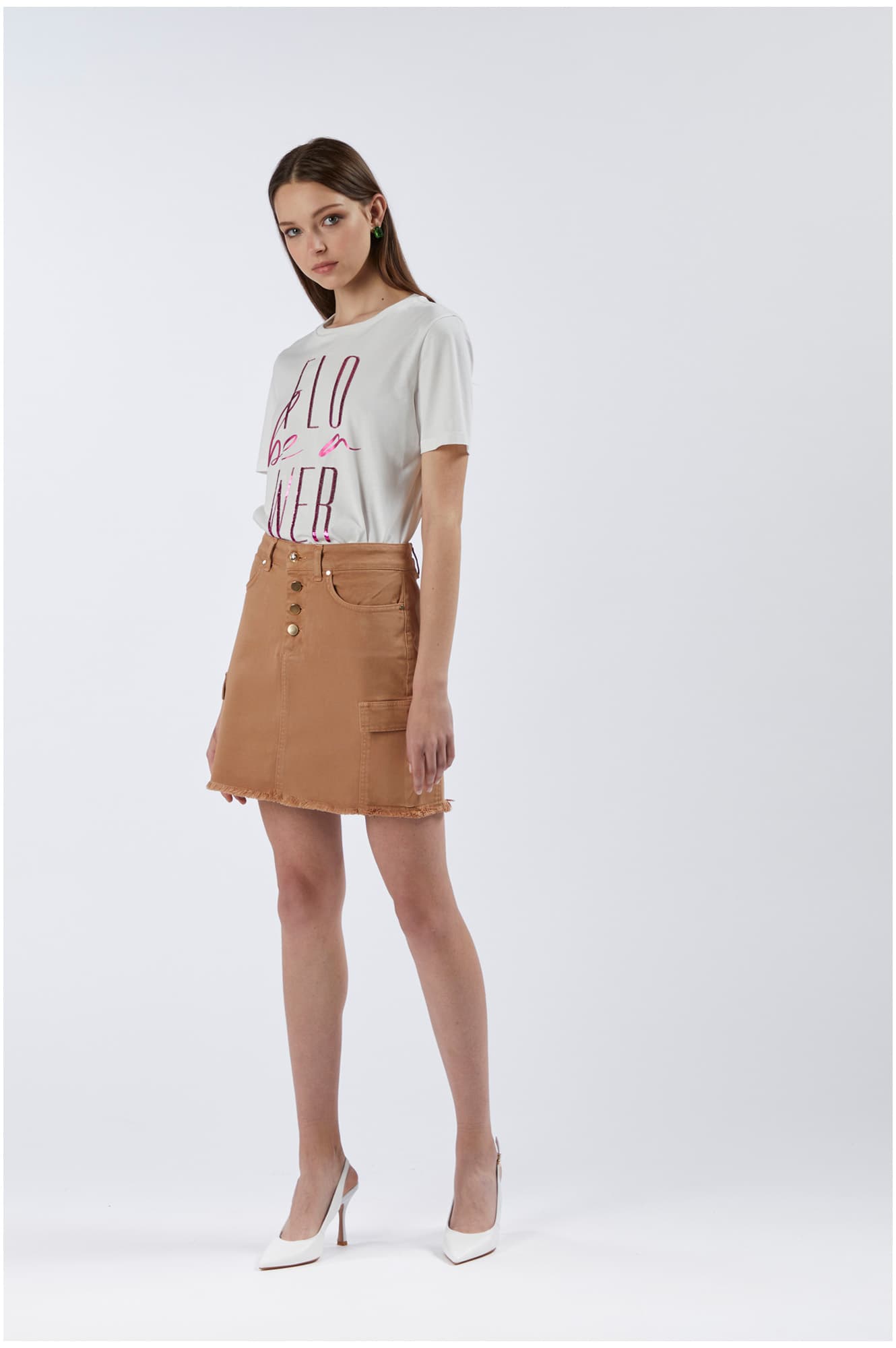 Minigonna con tasconi in bull denim ginger — vista 3