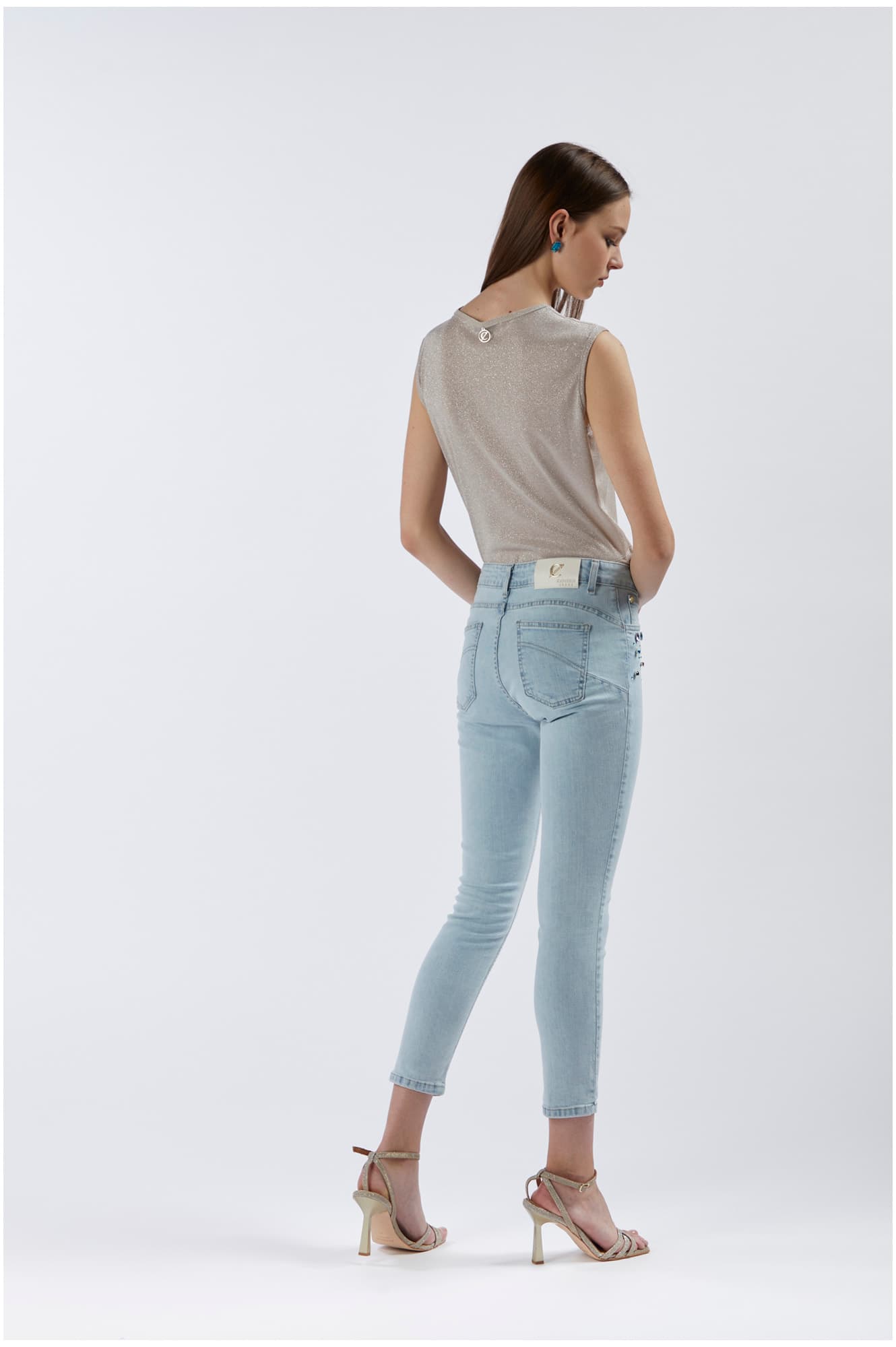 Jeans denim skinny con strass multicolor bleach — vista 2