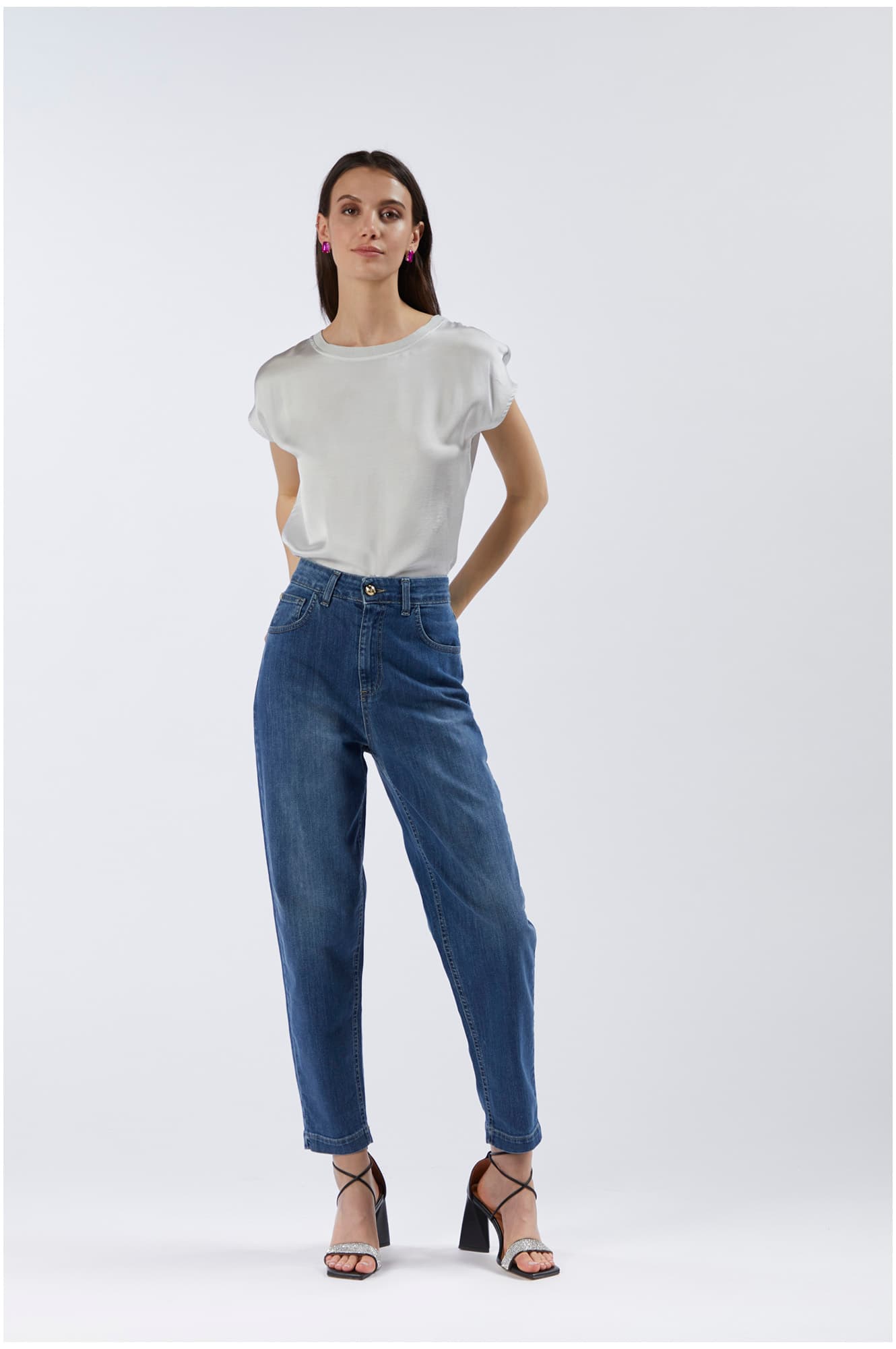 CafèNoir — Jeans denim mom fit blu medio