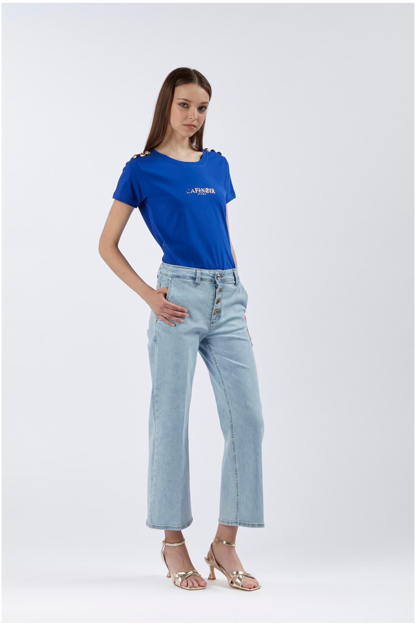 CafèNoir — Jeans denim culotte con bottoniera bleach