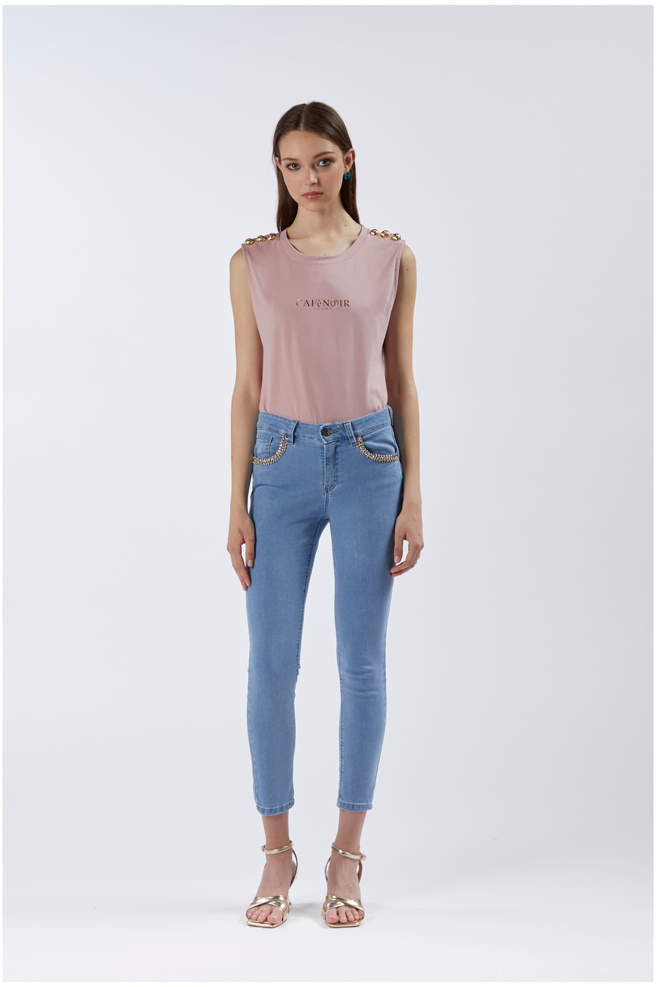 Jeans denim skinny con applicazione catena gioiello sky — vista 3