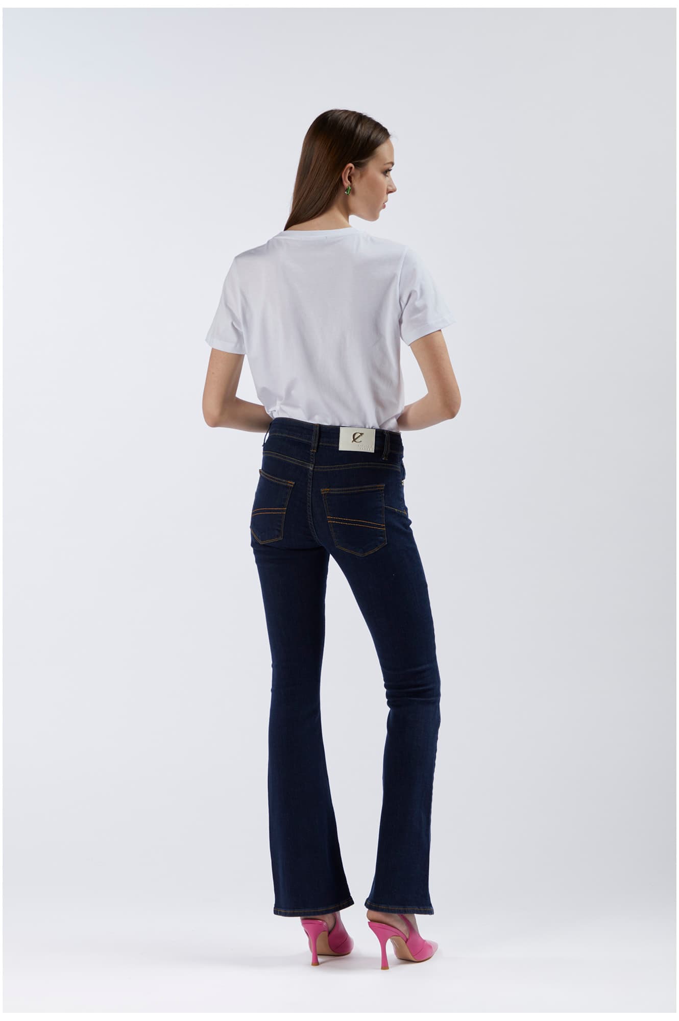 Jeans denim flare con bottoniera indaco — vista 2