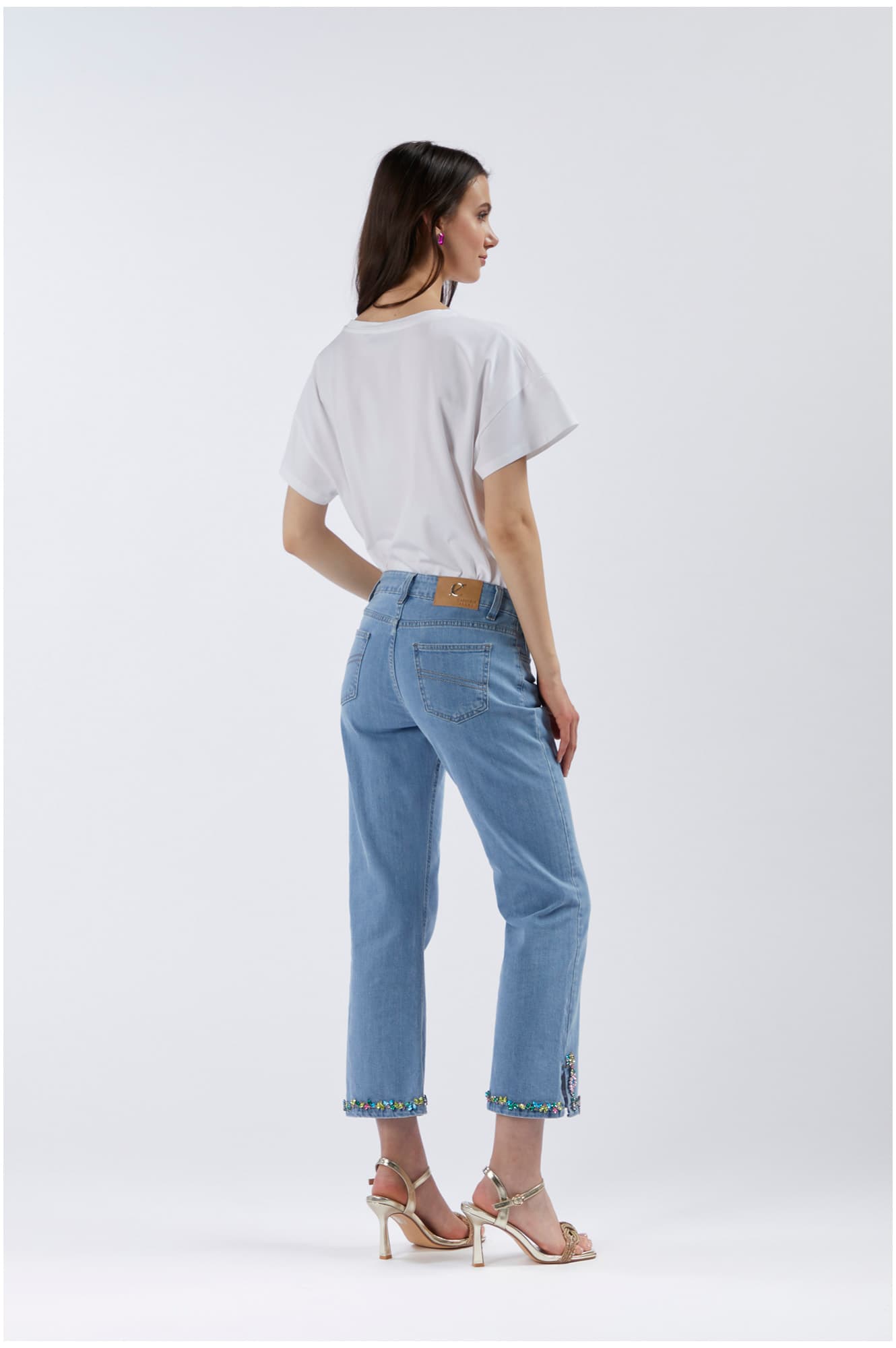 Jeans denim boot cut con ricamo sul fondo sky — vista 4