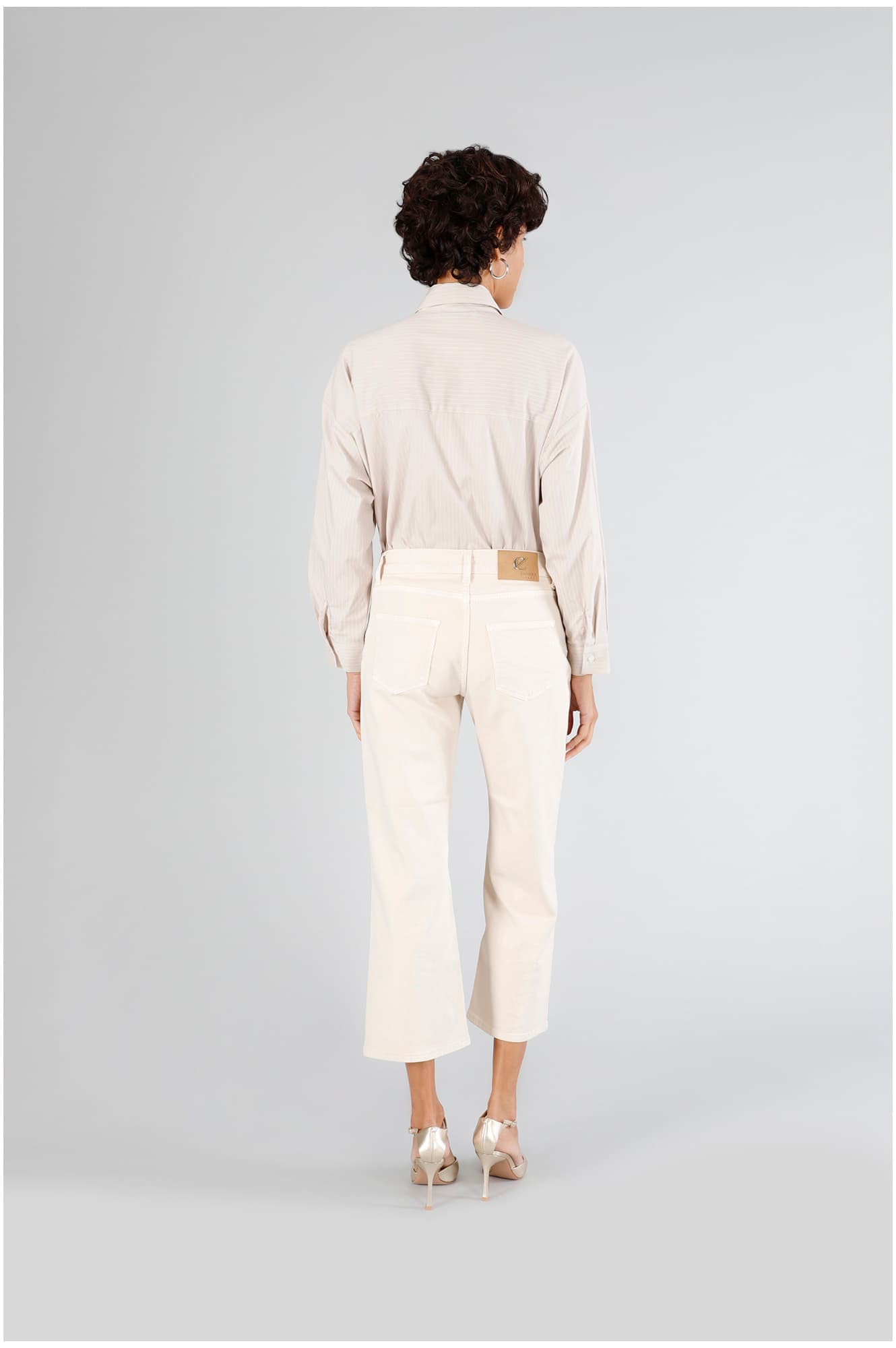 Pantaloni bootcut cropped in bull denim sabbia — vista 2