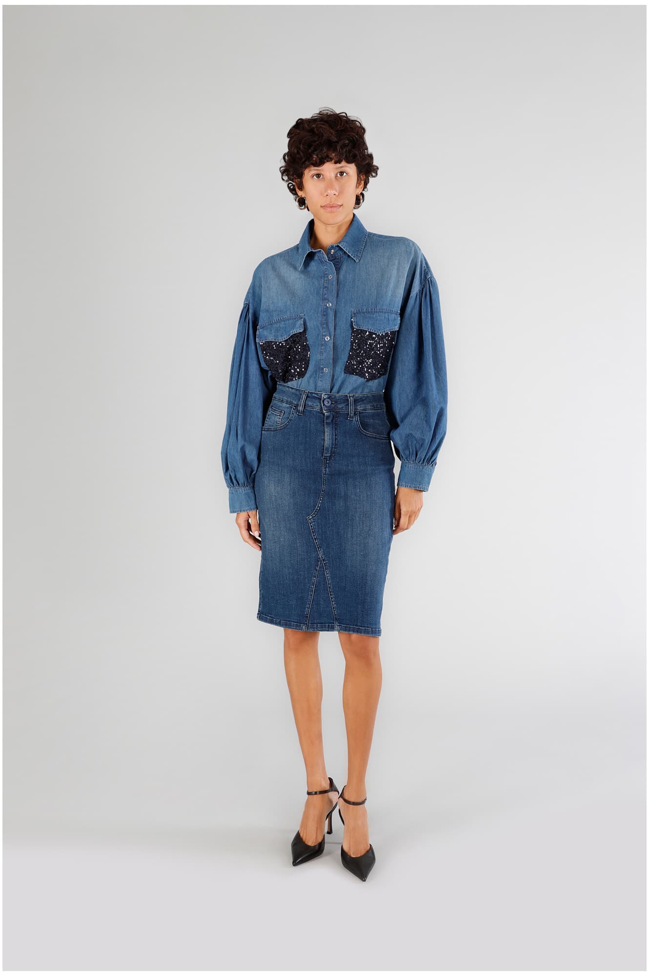 CafèNoir — Gonna in denim blu medio scuro