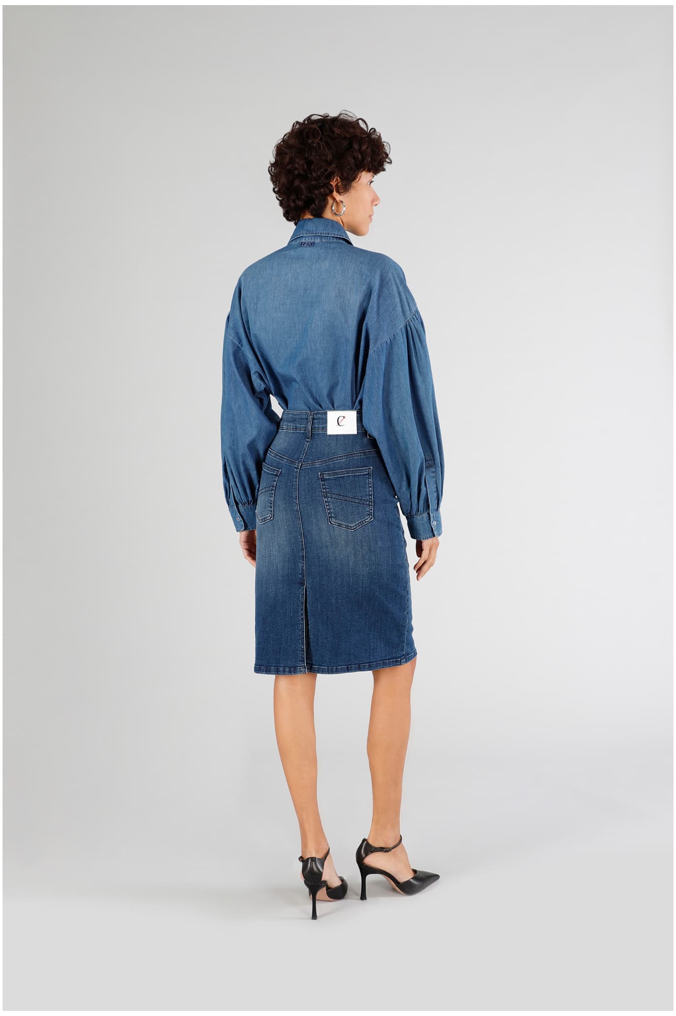 Gonna in denim blu medio scuro — vista 2