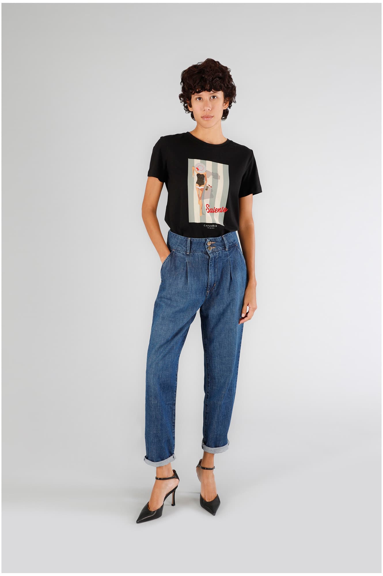 CafèNoir — Jeans denim mom fit con pinces blu medio