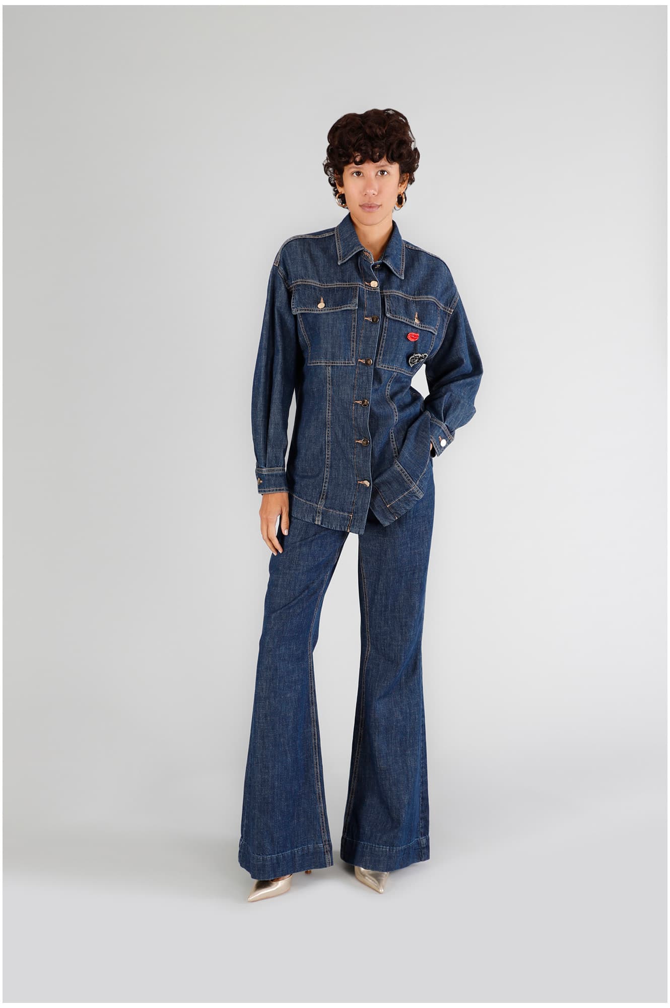 Field jacket in denim blu medio scuro — vista 3