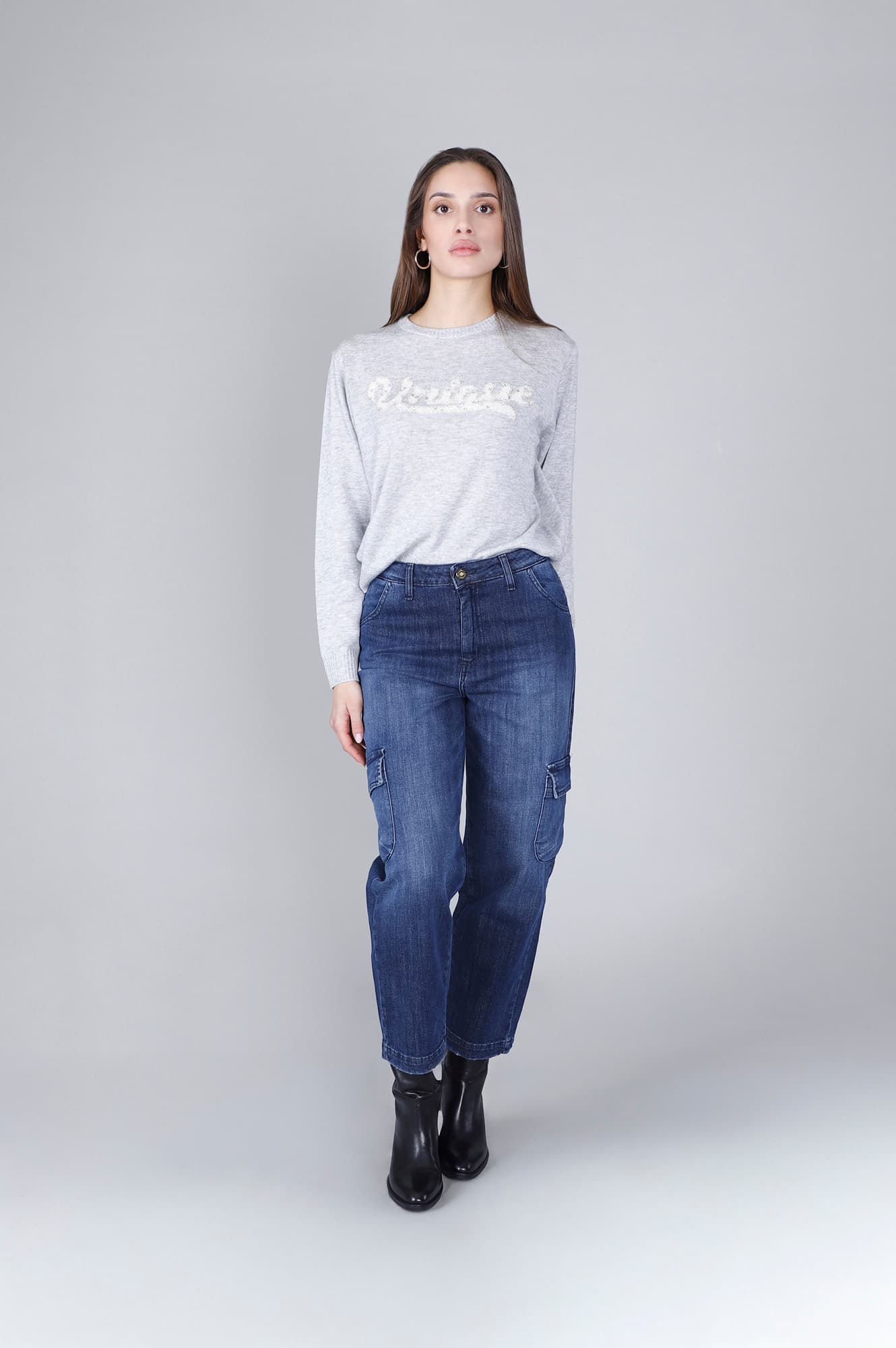 Jeans denim tipo cargo blu medio scuro — vista 3