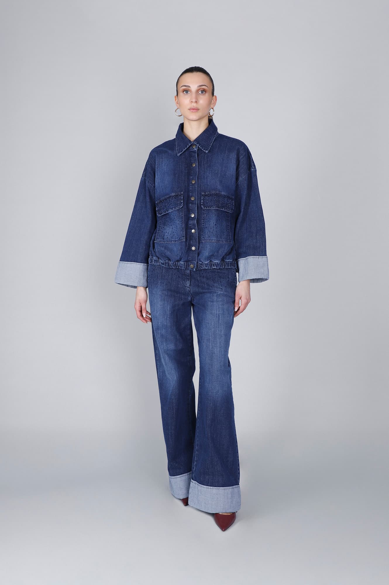 CafèNoir — Camicia in denim con stras blu medio scuro