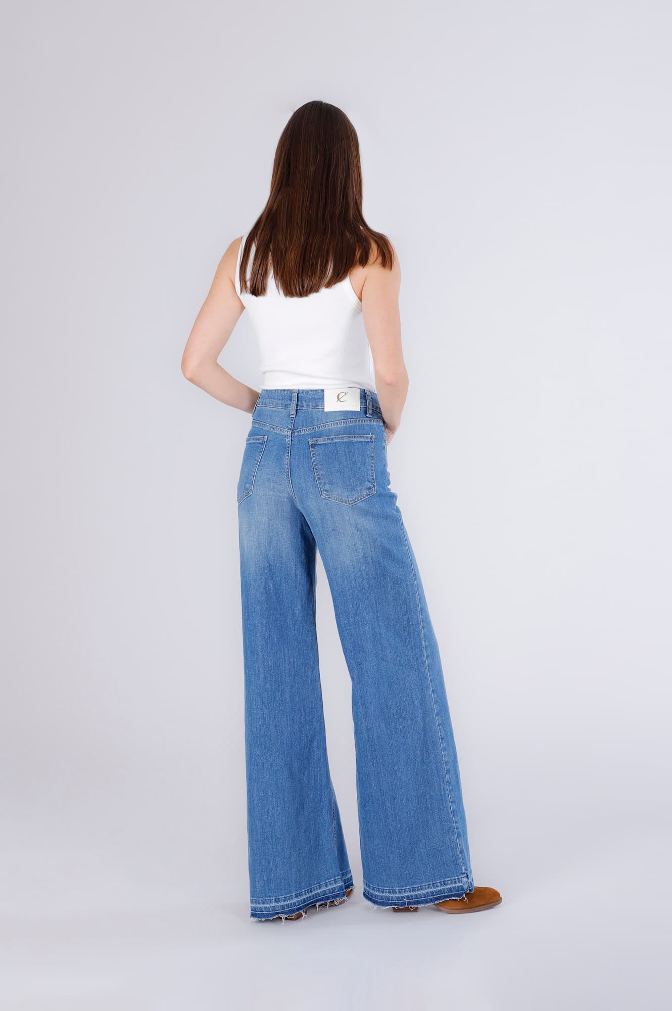 Jeans palazzo con orlo sciolto blu medio — vista 2
