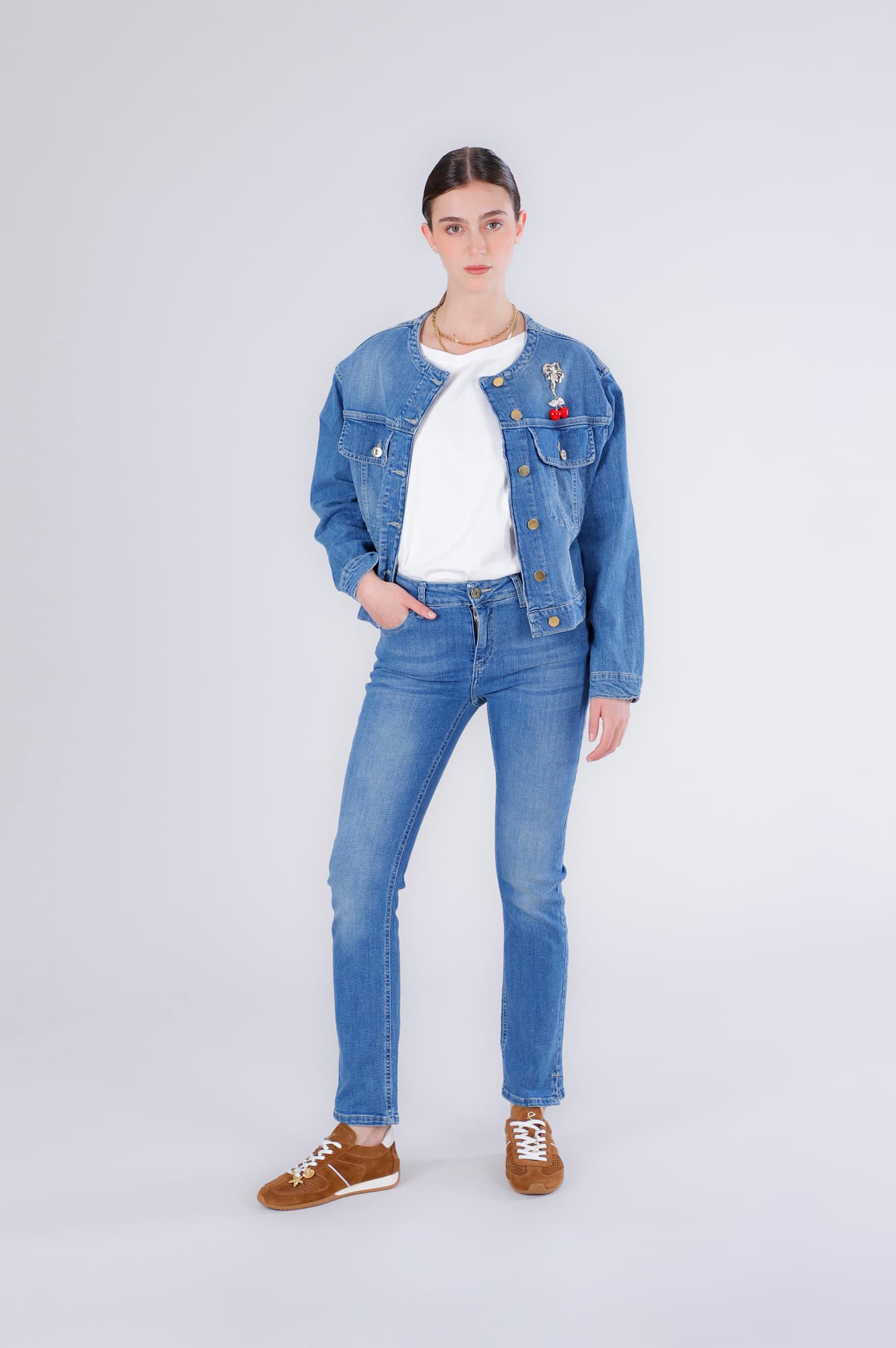 Giubbino di jeans senza colletto blu medio — vista 3