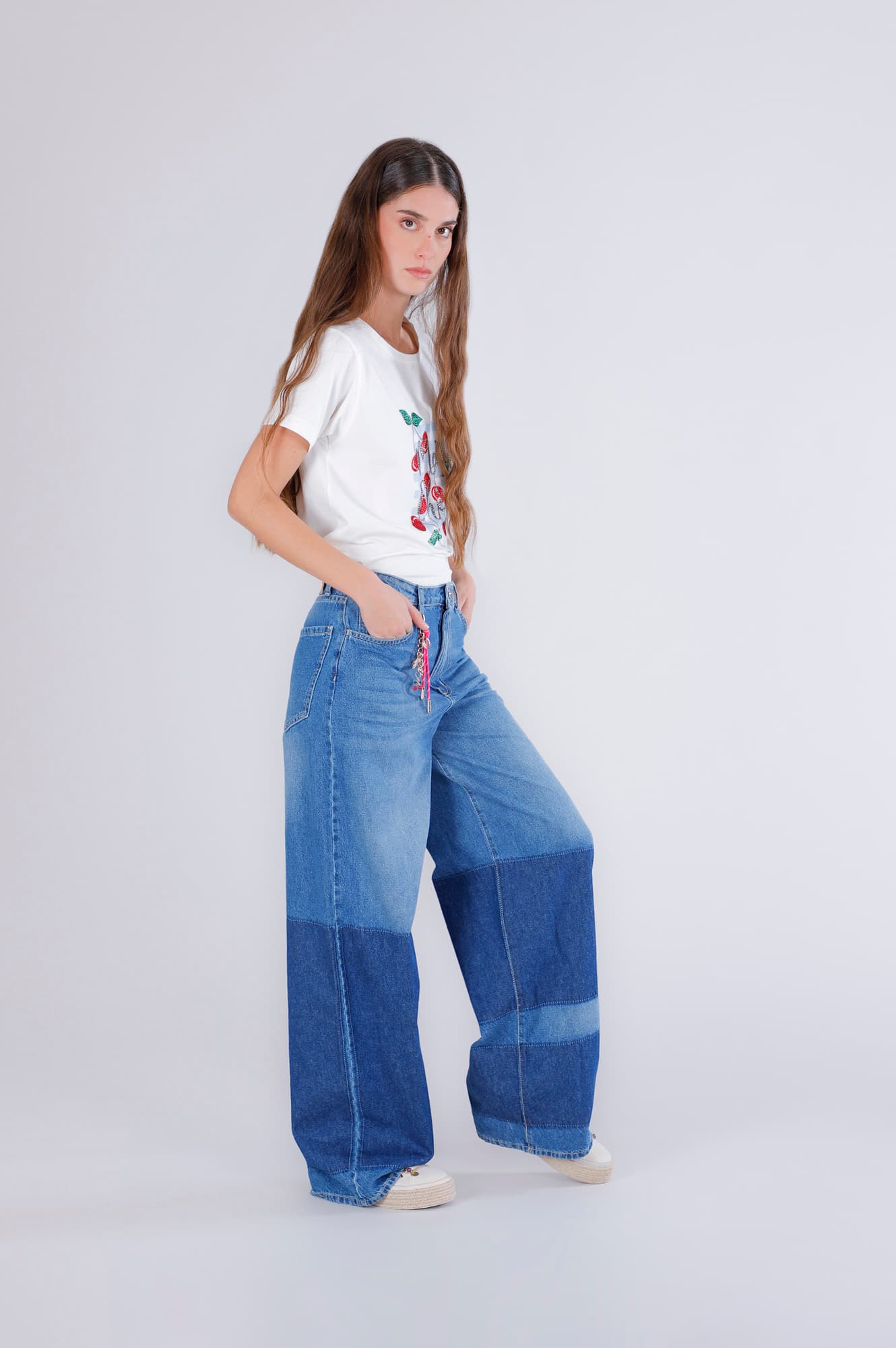 CafèNoir — Jeans gamba ampia lavaggio patchwork denim patchwork