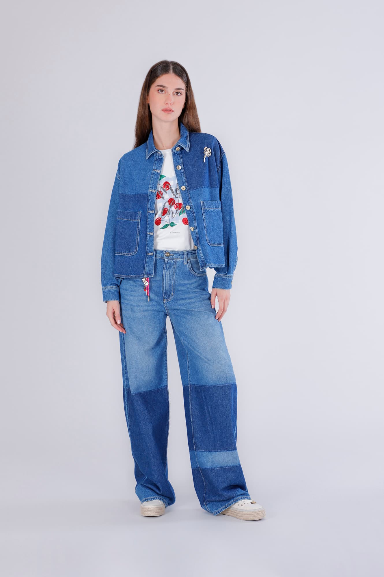CafèNoir — Giubbino cropped lavaggio patchwork denim patchwork