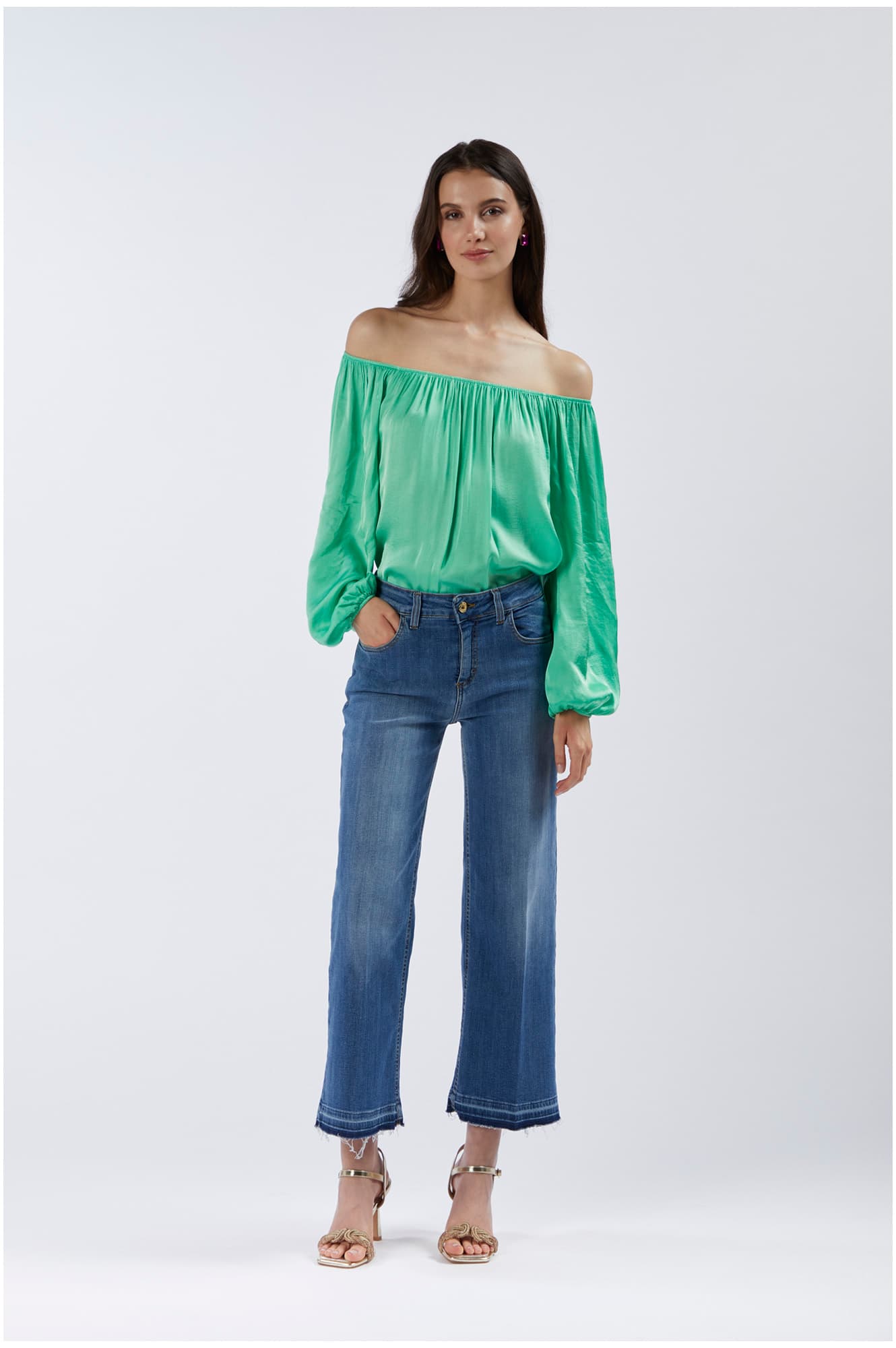 Jeans denim culotte super stretch blu medio — vista 3
