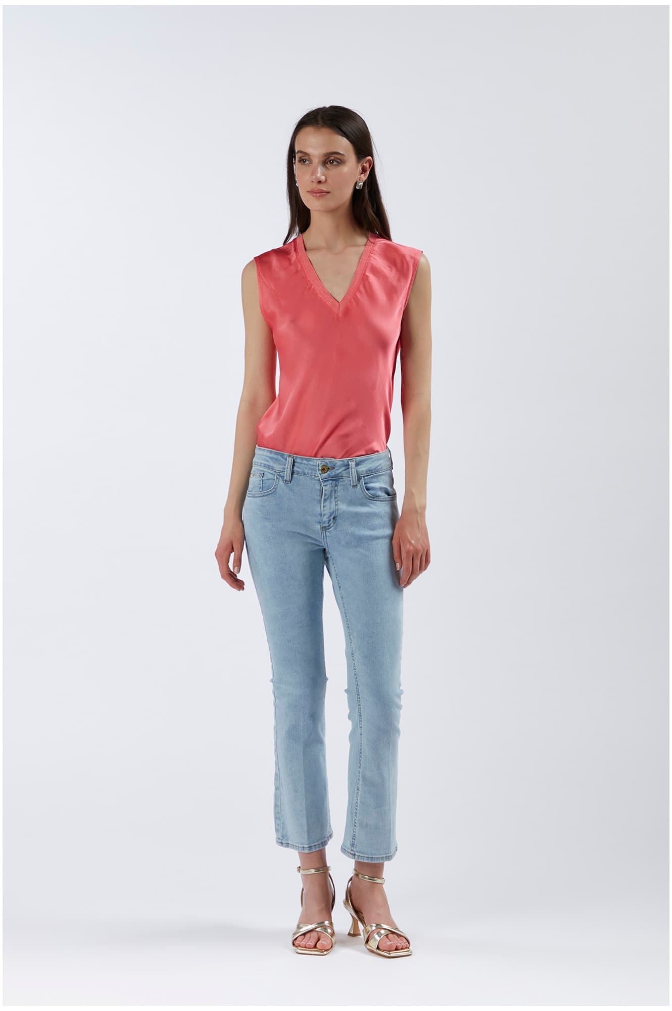 Jeans denim cropped flare super stretch bleach — vista 3