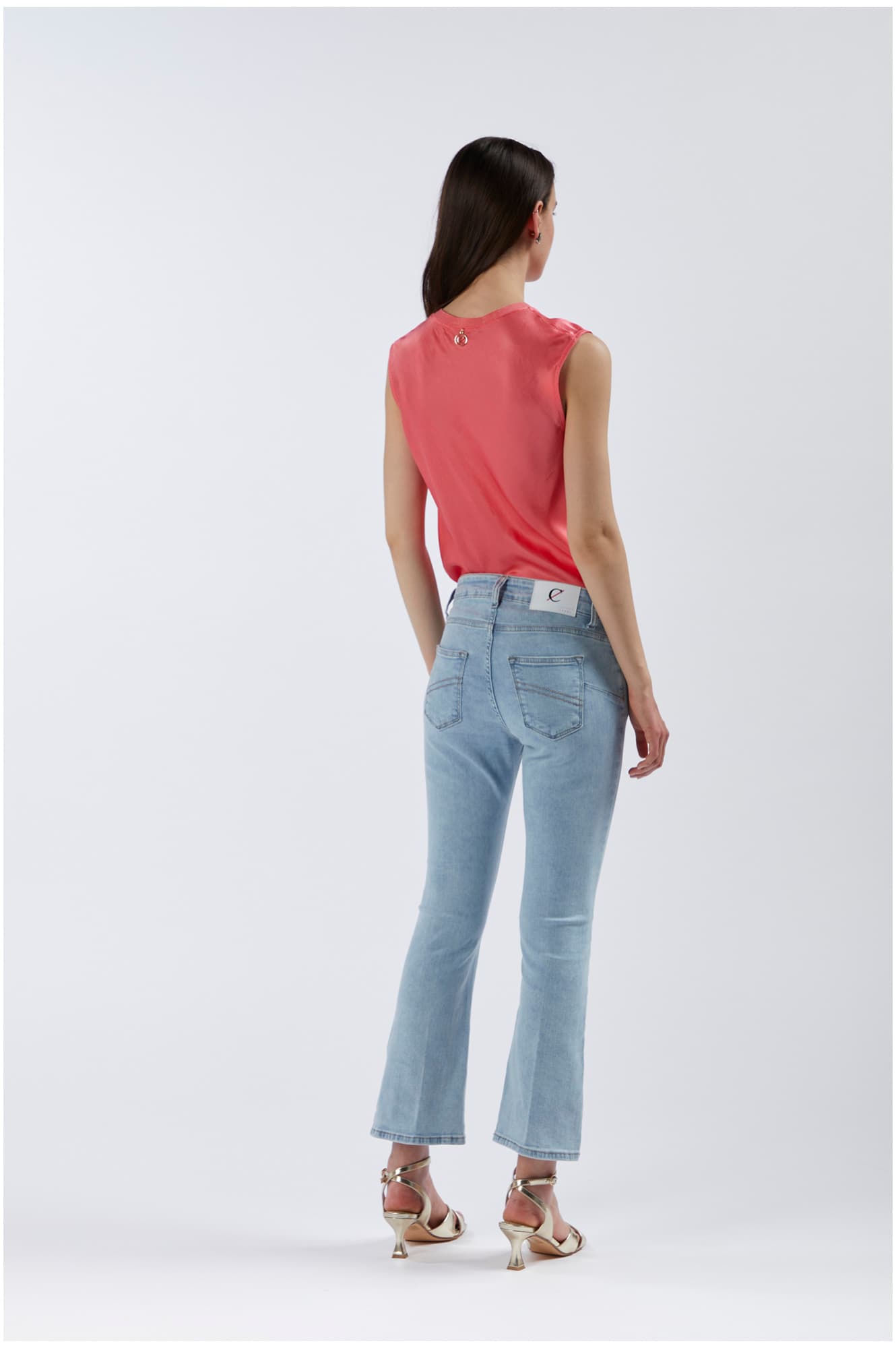 Jeans denim cropped flare super stretch bleach — vista 2