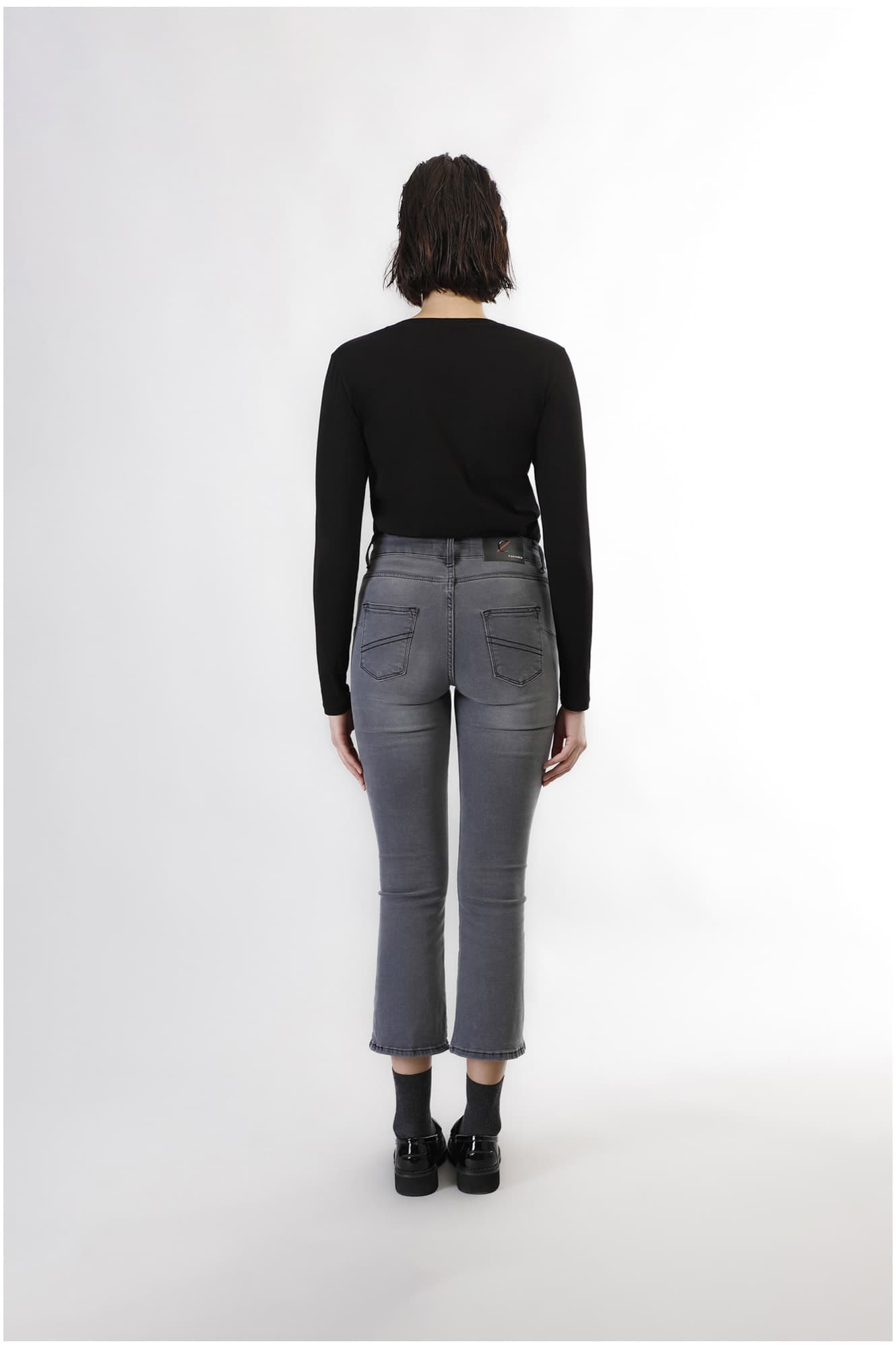 Jeans denim cropped flare grigio — vista 2