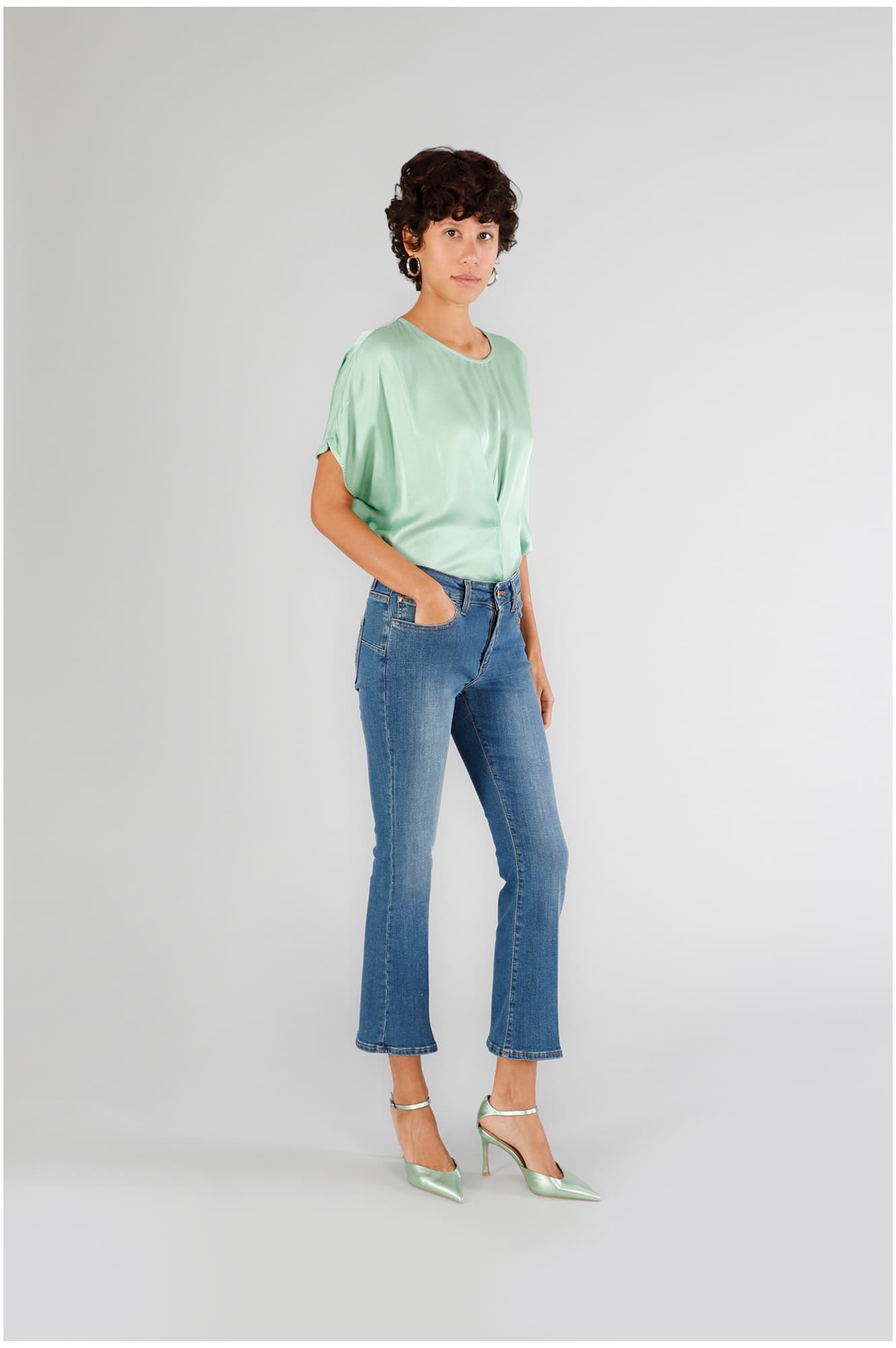 CafèNoir — Jeans denim cropped flare blu medio