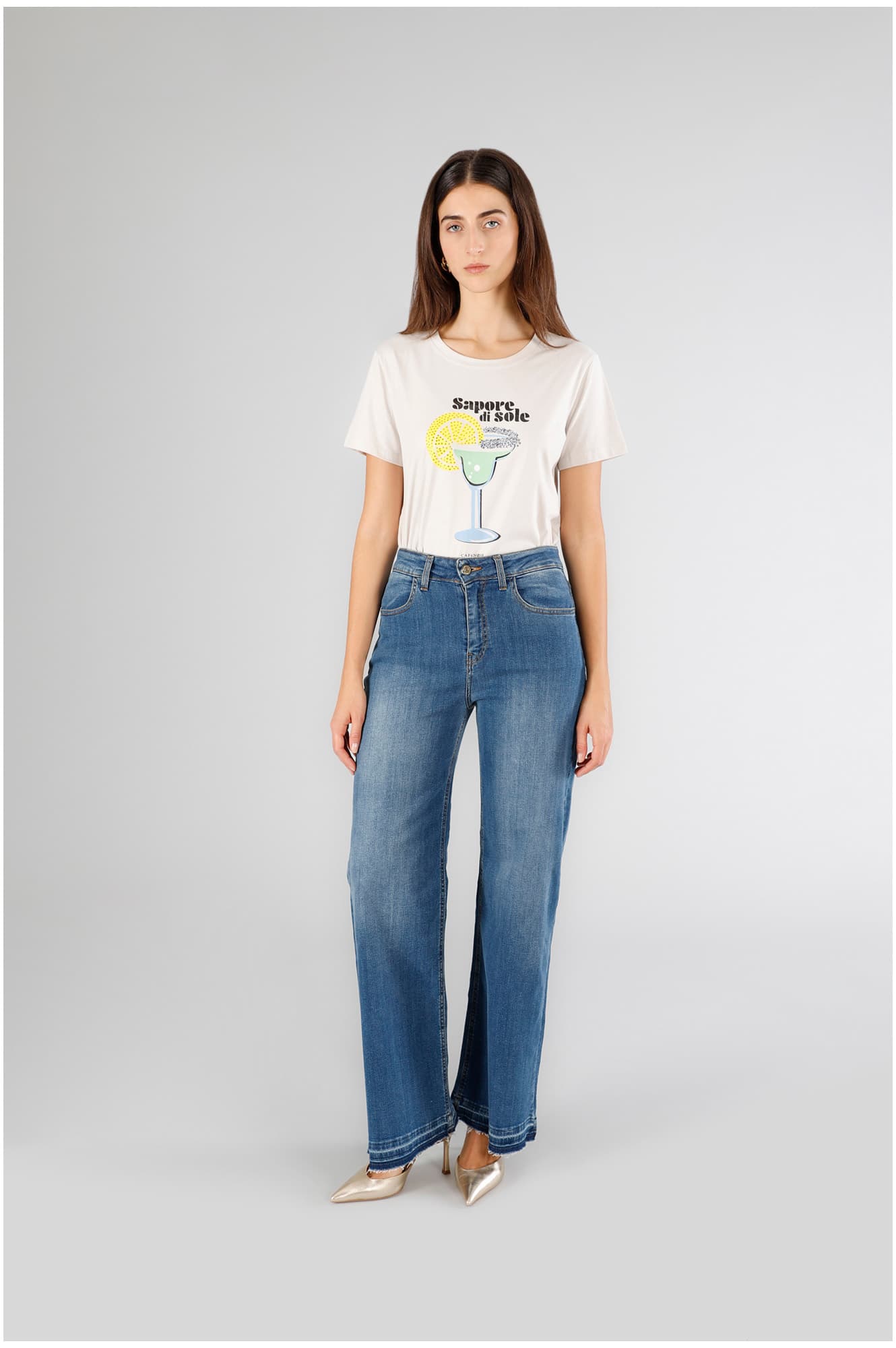 Jeans denim wide leg blu medio — vista 3