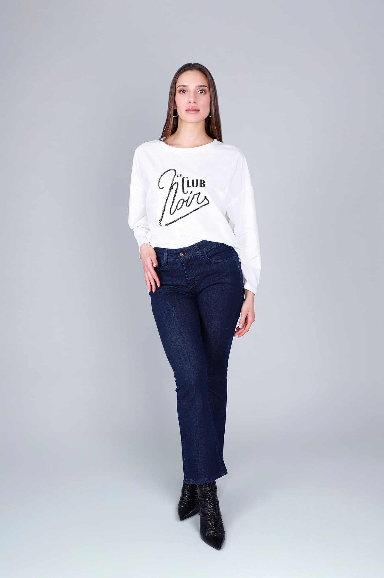 CafèNoir — Jeans denim cropped flare indaco
