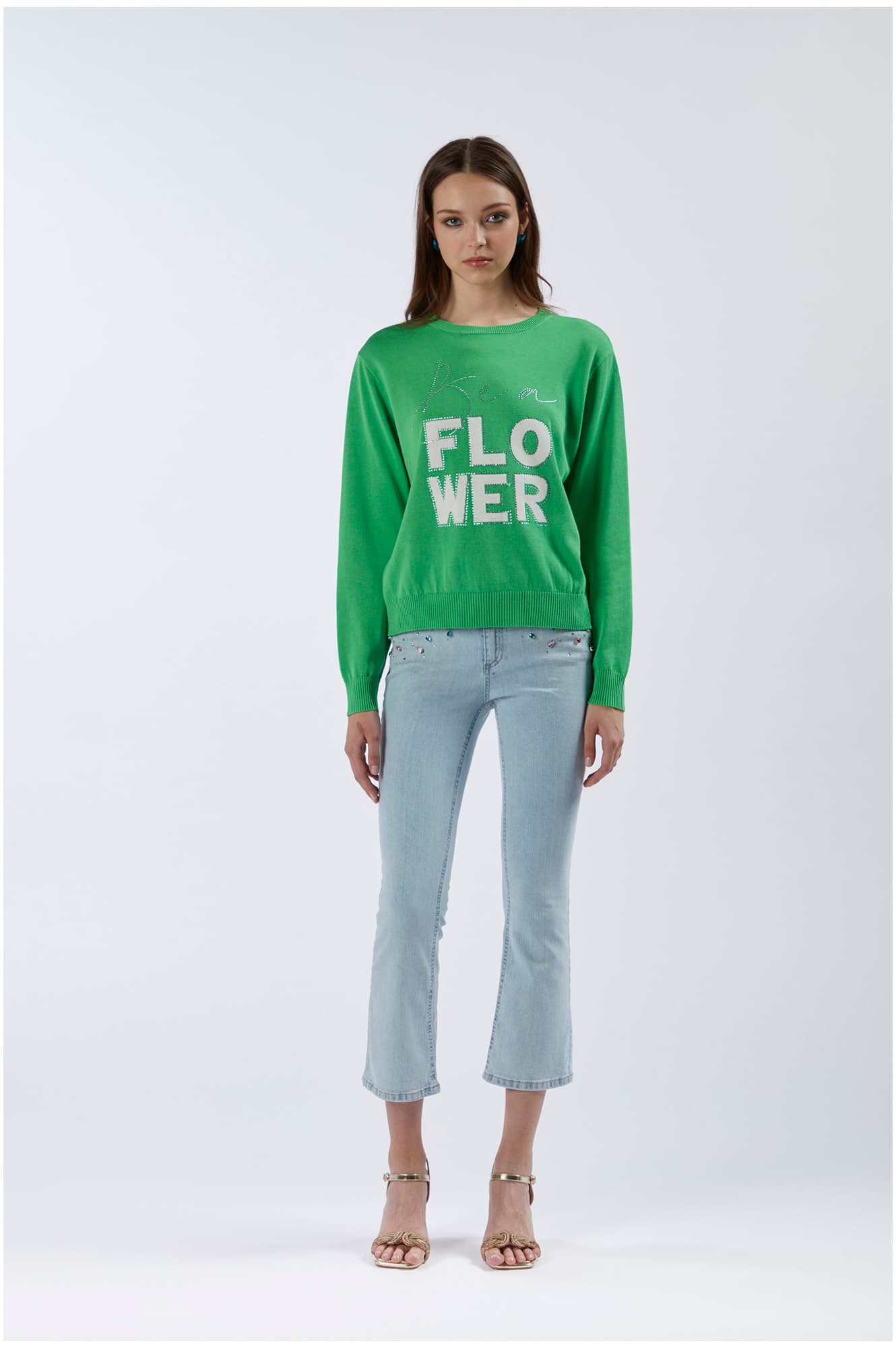 CafèNoir — Maglia girocollo con scritta "be a flower" menta