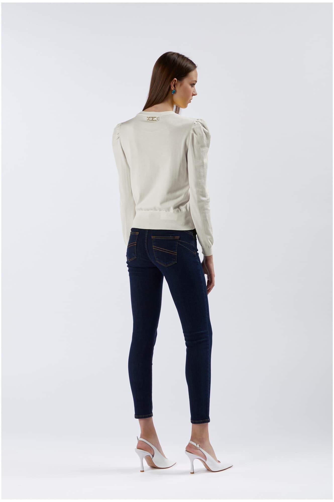Maglia girocollo in misto viscosa bianco — vista 2