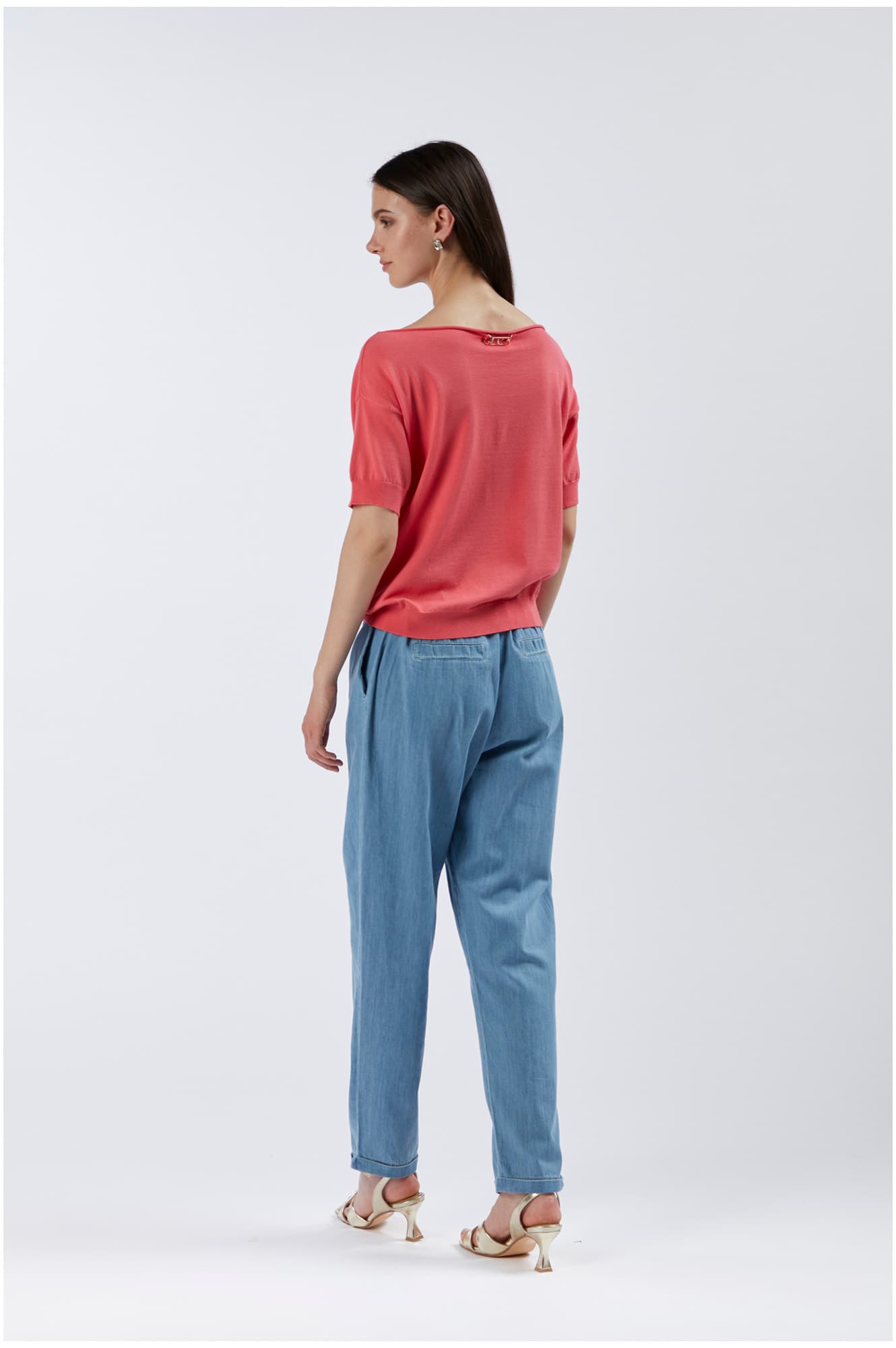 Maglia maniche corte in misto viscosa corallo — vista 2