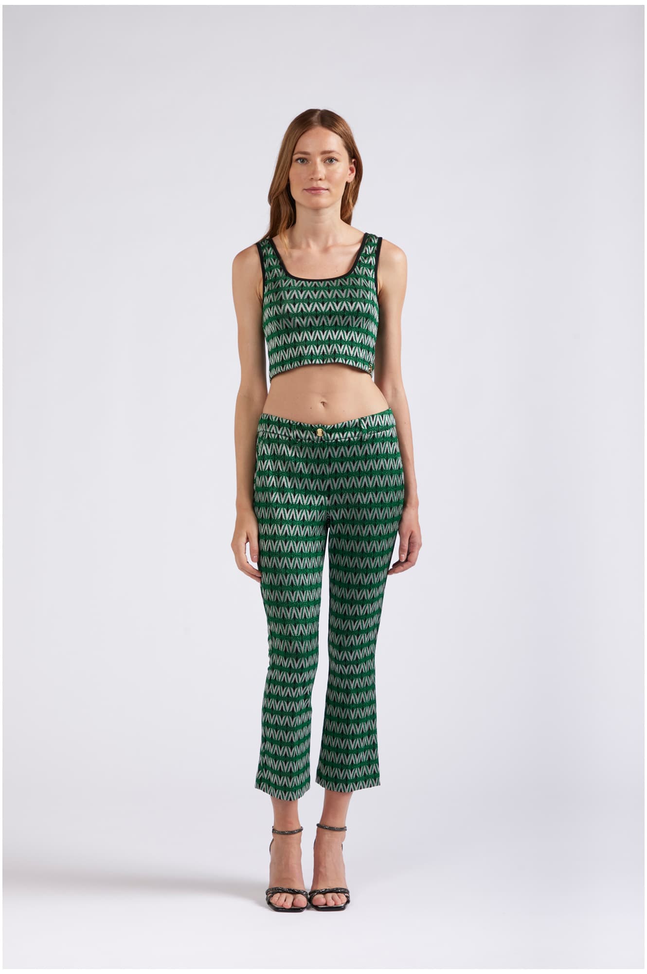 CafèNoir — Top corto tessuto jacquard rombo multiverde