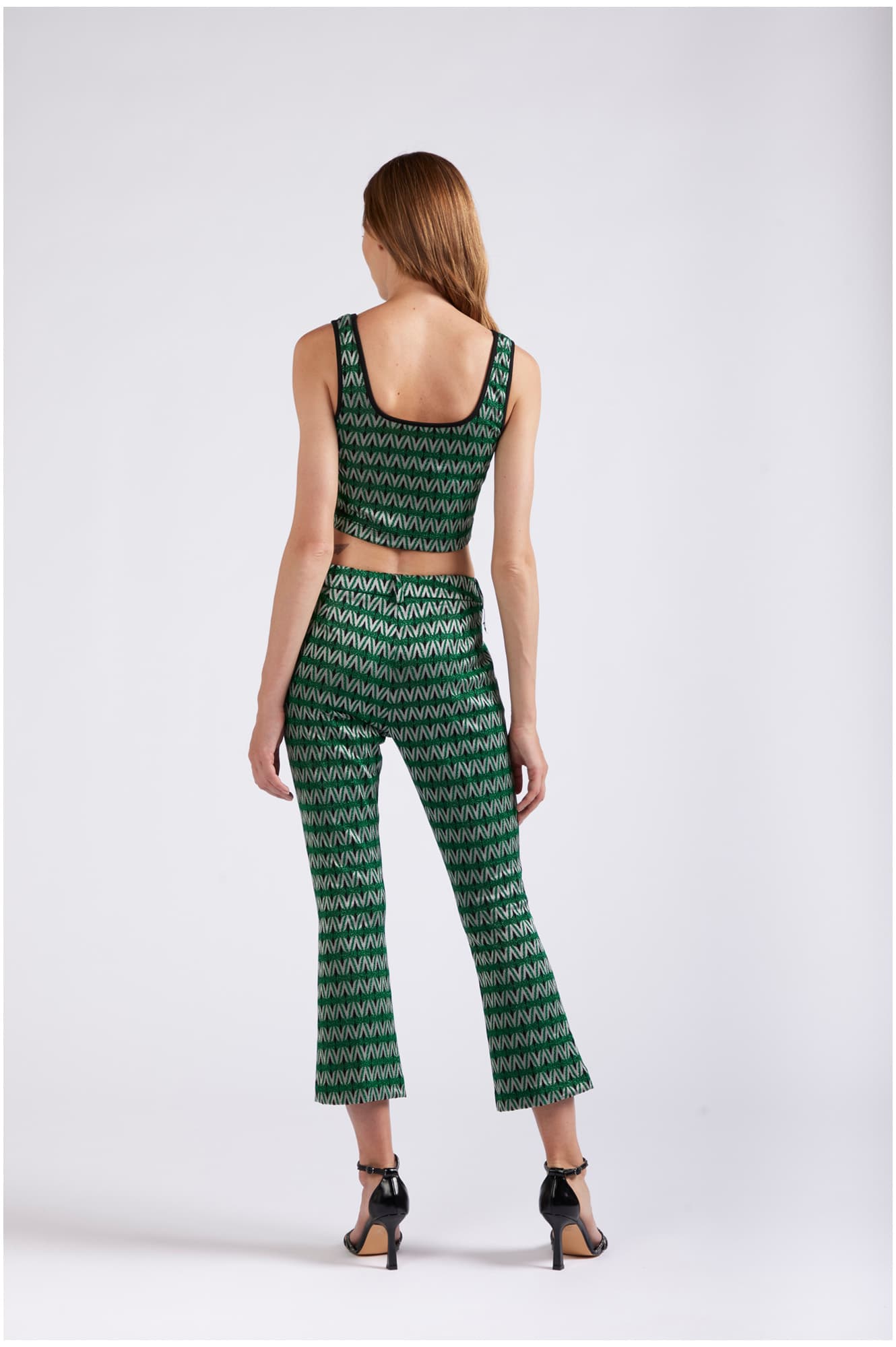 Top corto tessuto jacquard rombo multiverde — vista 2