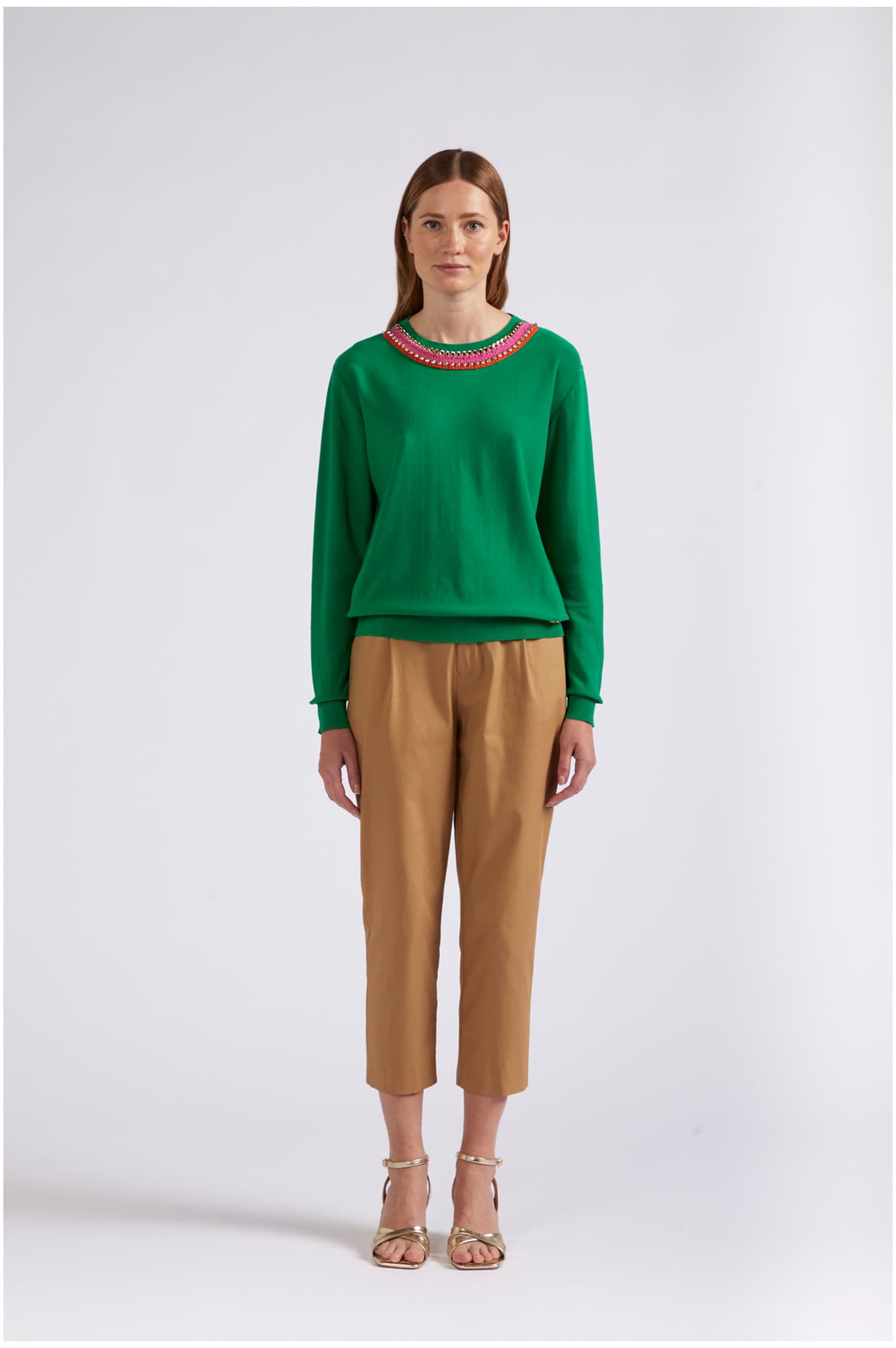 CafèNoir — Maglia con passamaneria allo scollo verde