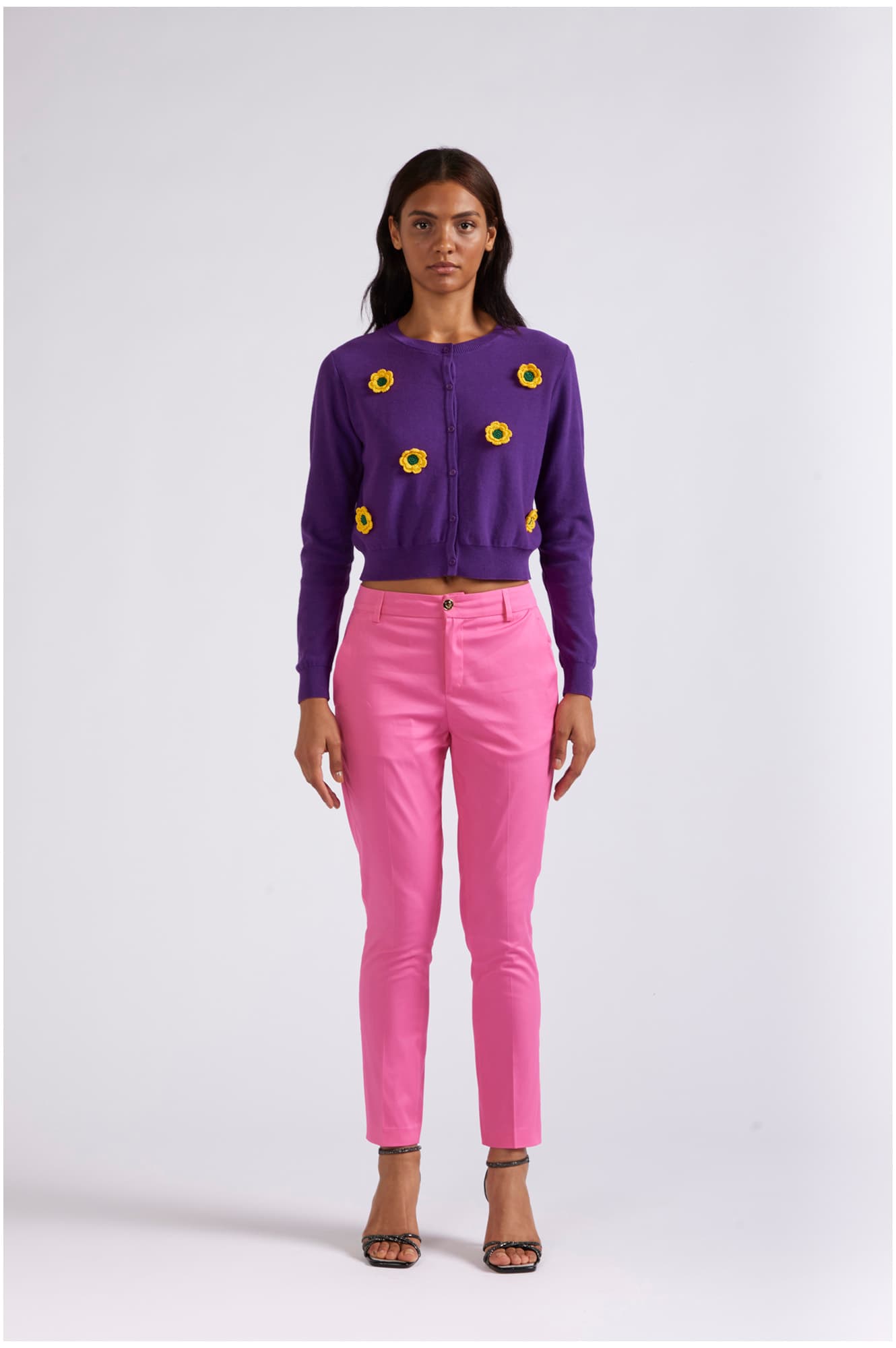 CafèNoir — Cardigan con fiori crochet viola